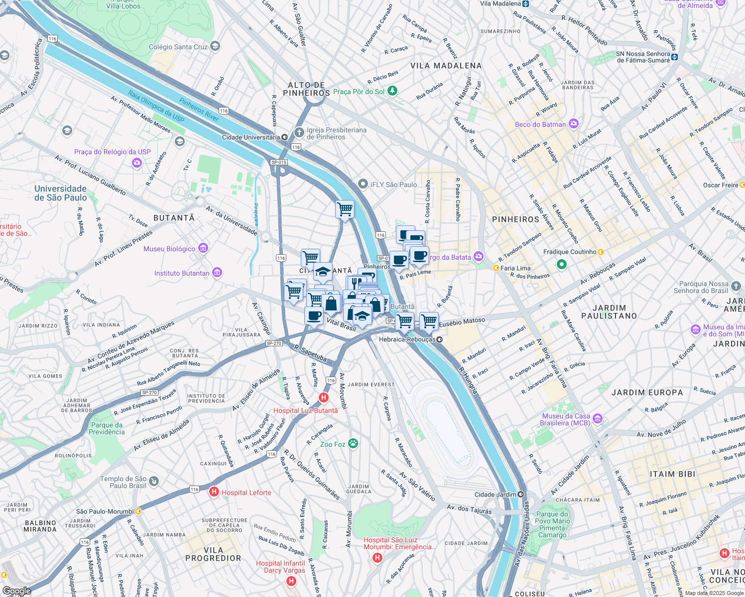 map of restaurants, bars, coffee shops, grocery stores, and more near 207 Rua Gerivatiba in São Paulo