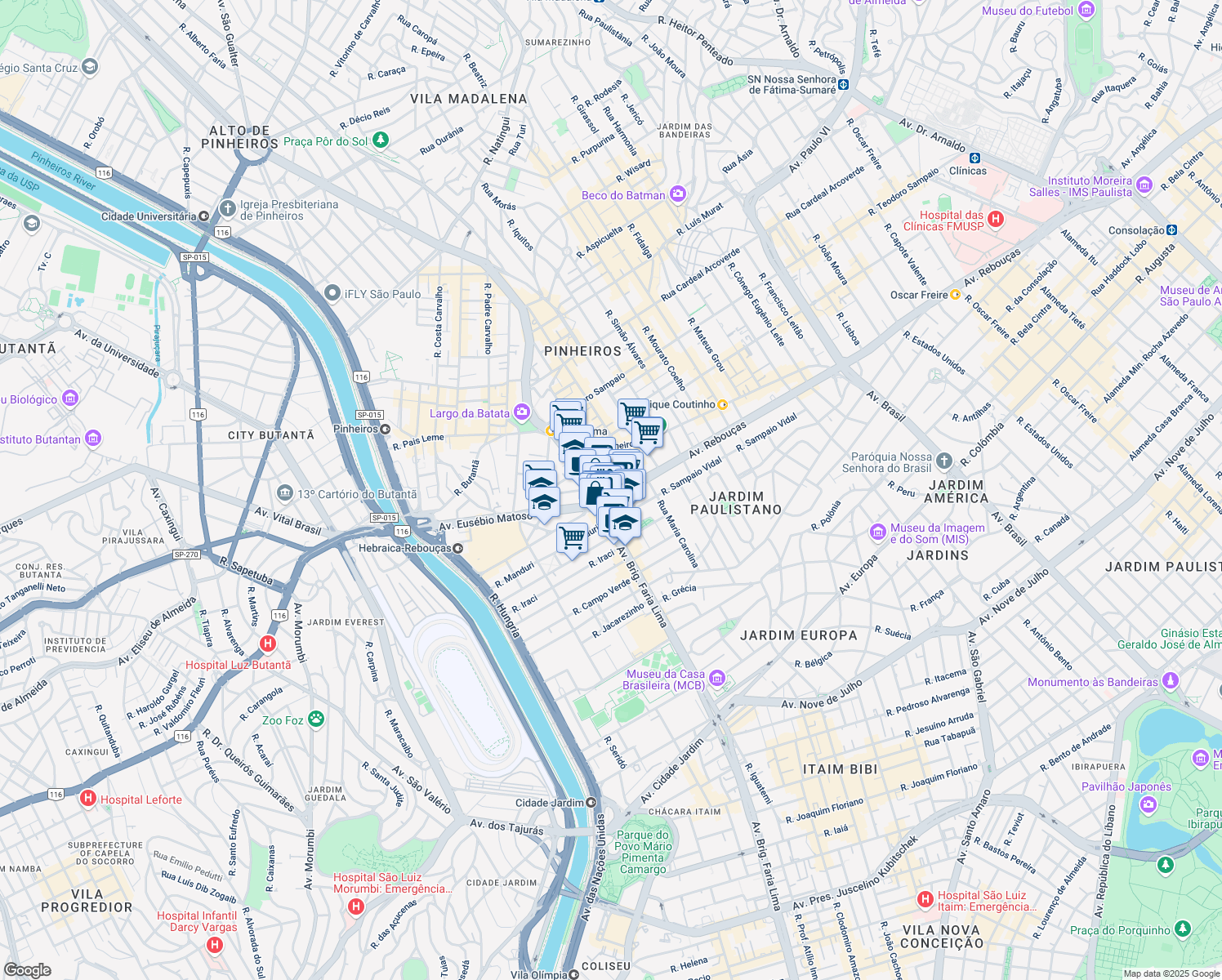 map of restaurants, bars, coffee shops, grocery stores, and more near 1485 Avenida Brigadeiro Faria Lima in São Paulo