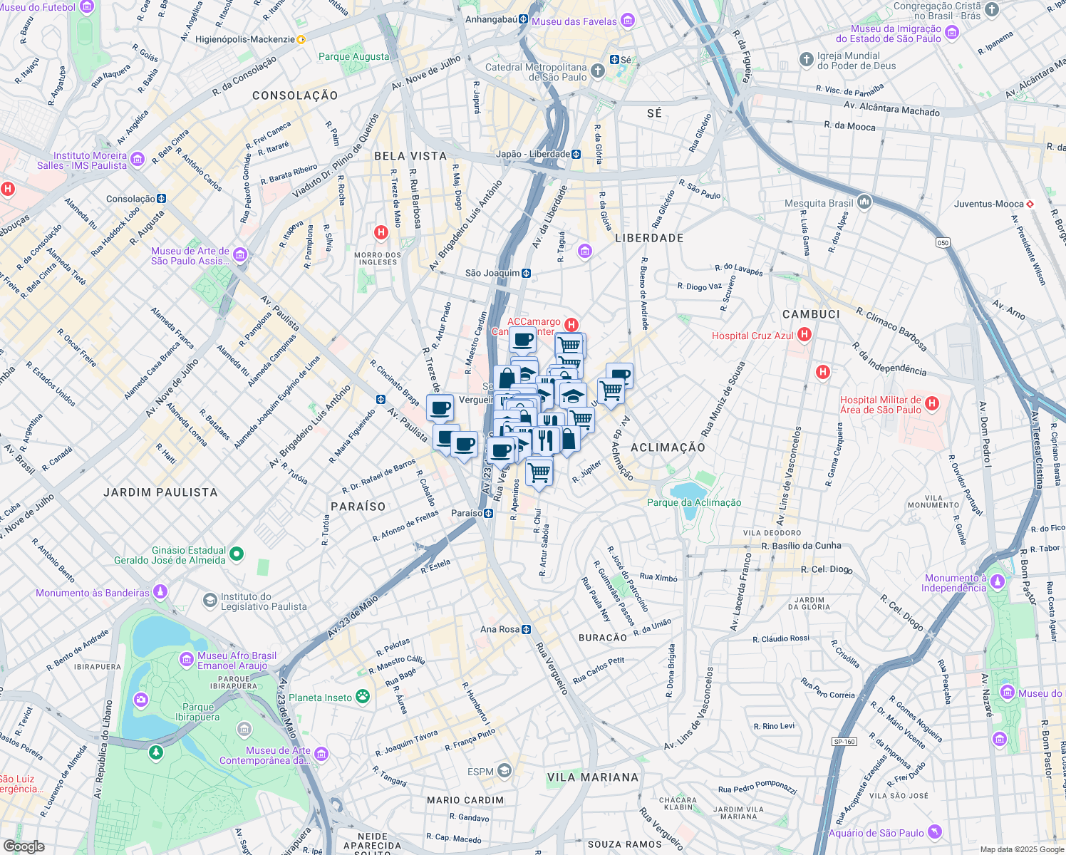 map of restaurants, bars, coffee shops, grocery stores, and more near 1167 Rua Píres da Mota in São Paulo