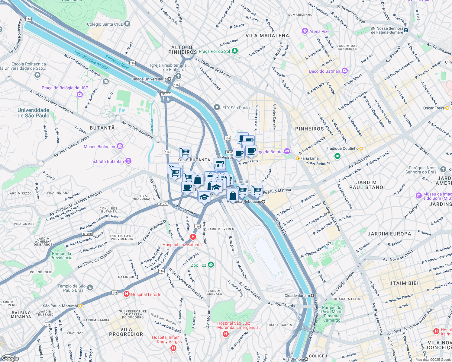 map of restaurants, bars, coffee shops, grocery stores, and more near 207 Rua Gerivatiba in São Paulo