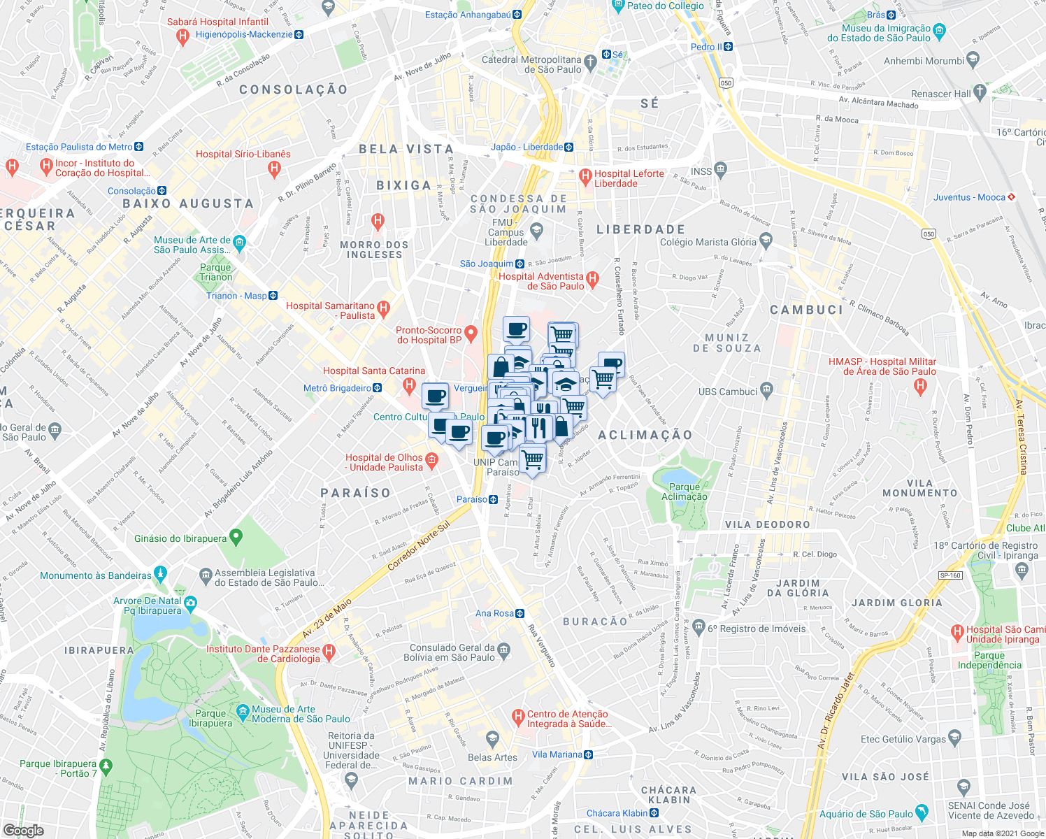 map of restaurants, bars, coffee shops, grocery stores, and more near 1167 Rua Píres da Mota in São Paulo