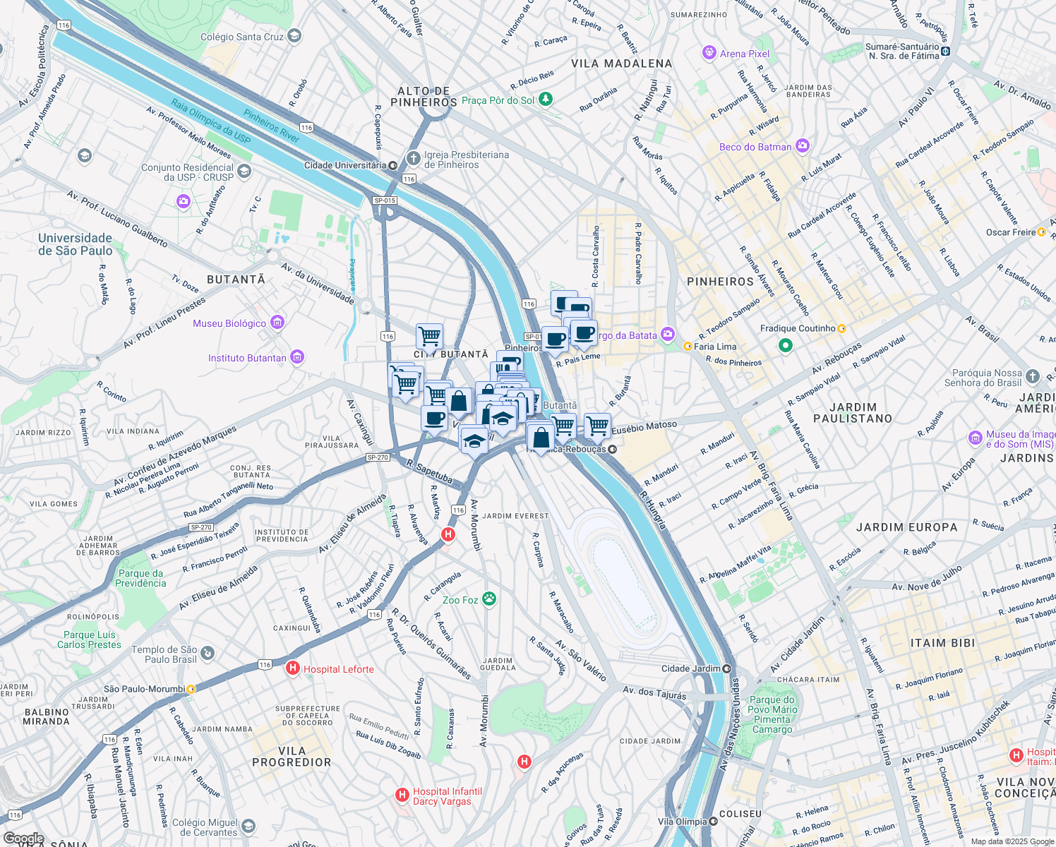 map of restaurants, bars, coffee shops, grocery stores, and more near 120 Rua Lemos Monteiro in São Paulo