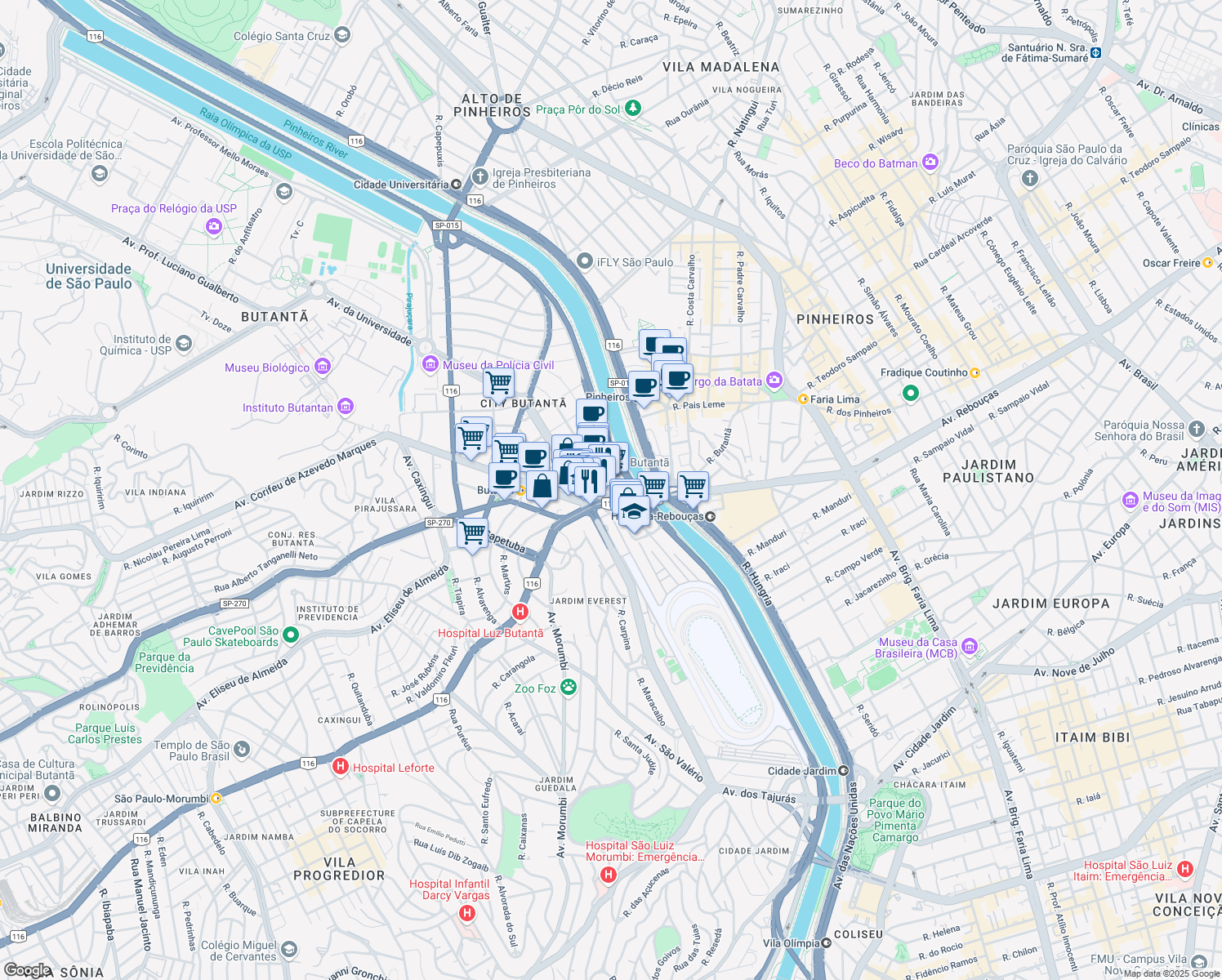 map of restaurants, bars, coffee shops, grocery stores, and more near 120 Rua Lemos Monteiro in São Paulo