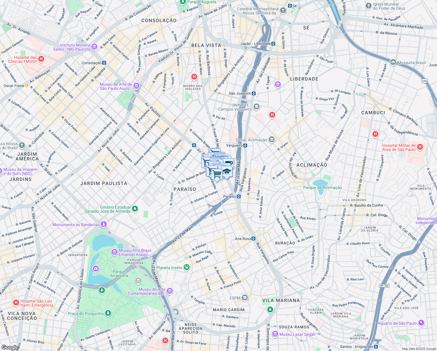 map of restaurants, bars, coffee shops, grocery stores, and more near 130 Rua Desembargador Eliseu Guilherme in São Paulo