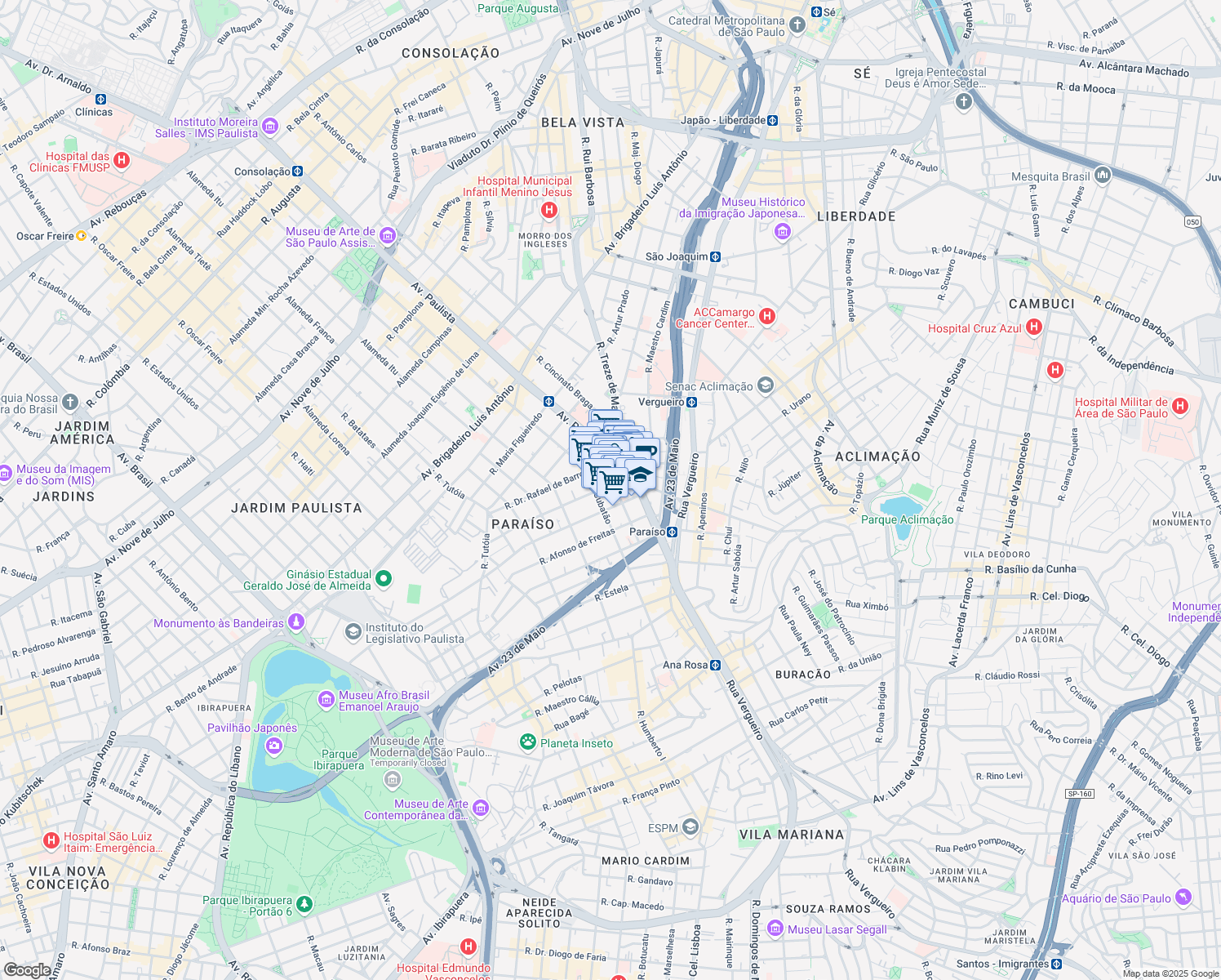 map of restaurants, bars, coffee shops, grocery stores, and more near 130 Rua Desembargador Eliseu Guilherme in São Paulo