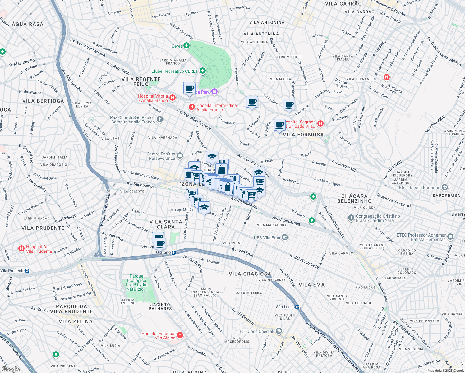 map of restaurants, bars, coffee shops, grocery stores, and more near in São Paulo
