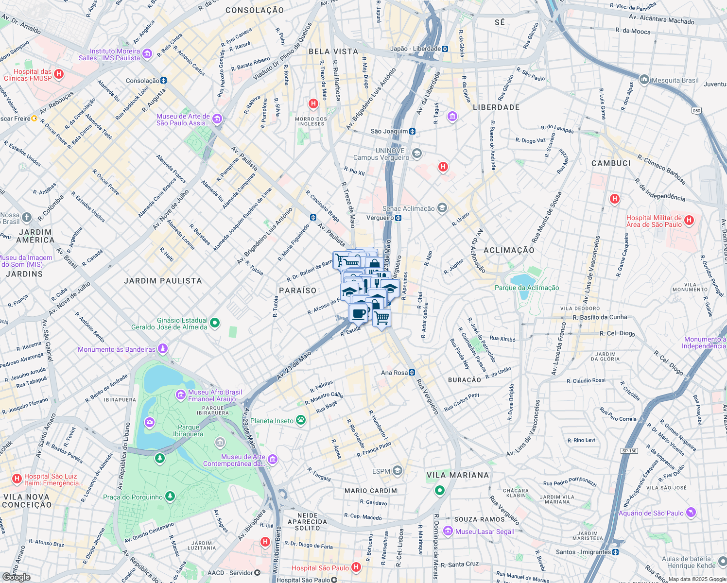 map of restaurants, bars, coffee shops, grocery stores, and more near 390 Rua Desembargador Eliseu Guilherme in São Paulo