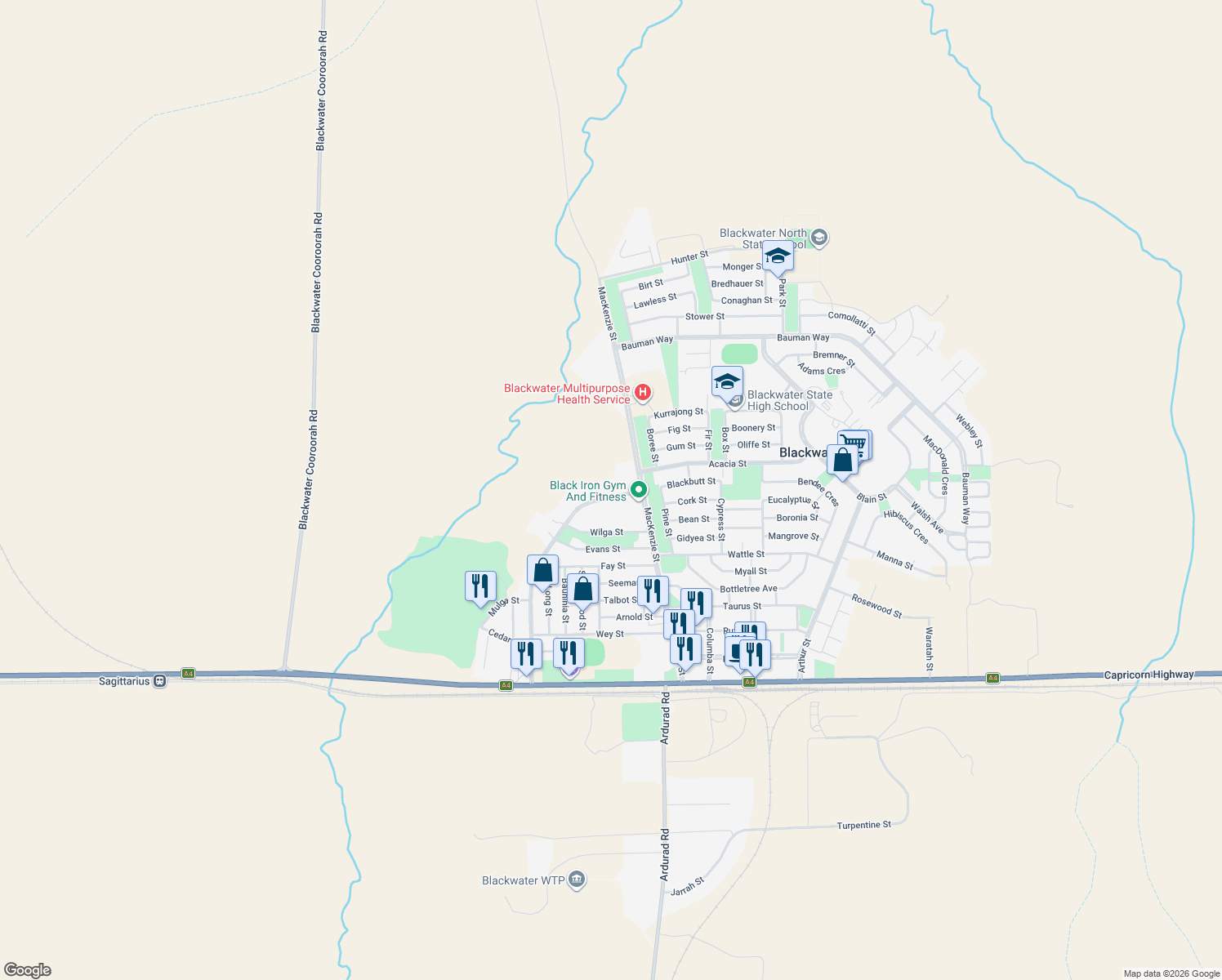 map of restaurants, bars, coffee shops, grocery stores, and more near 6 Littlefield Street in Blackwater