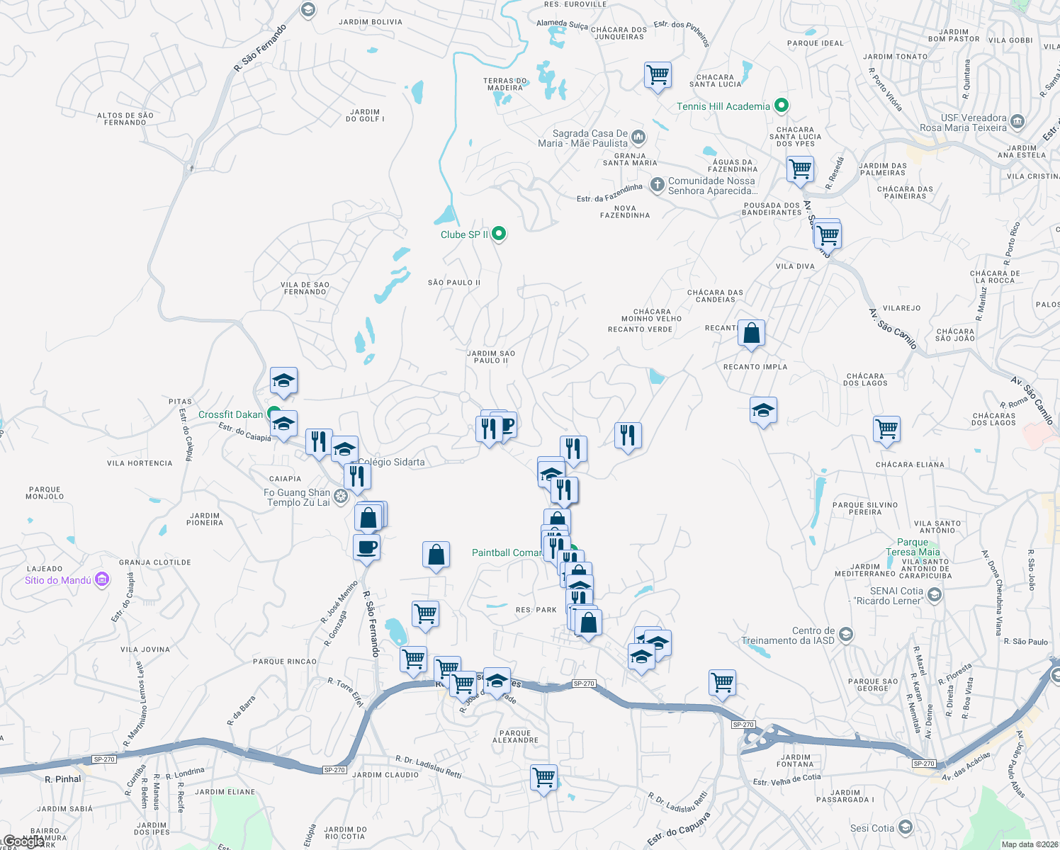 map of restaurants, bars, coffee shops, grocery stores, and more near 392 Rua Alexandre de Gusmão in Cotia