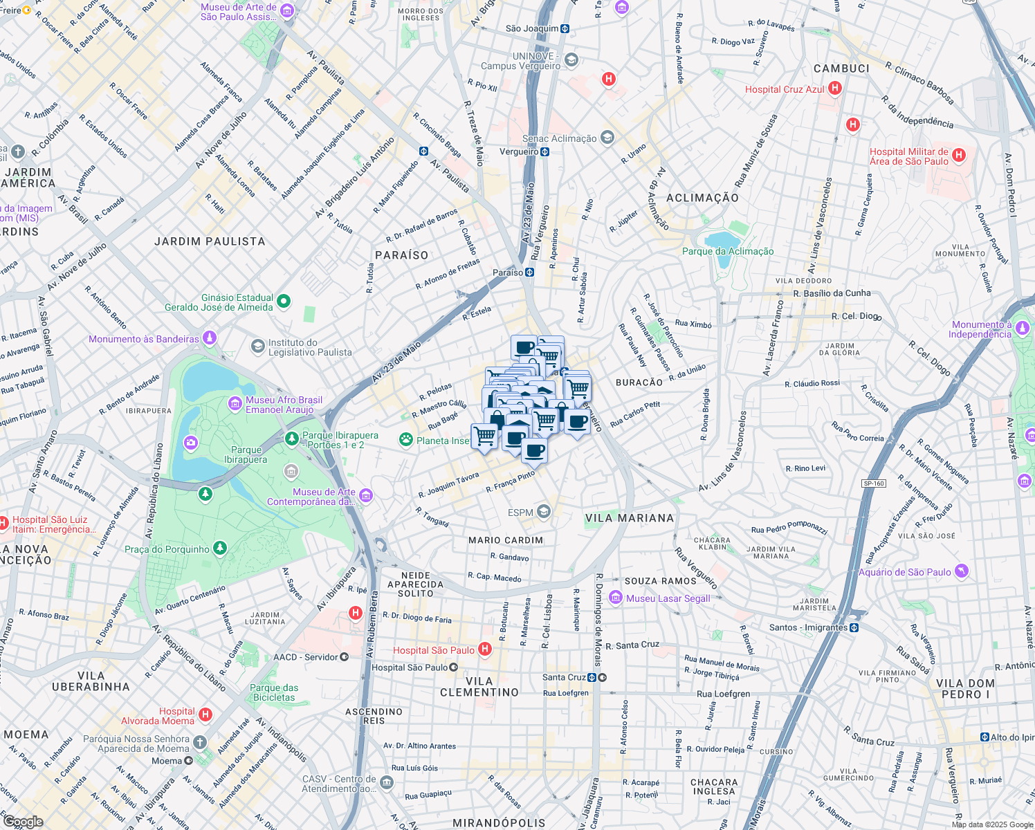 map of restaurants, bars, coffee shops, grocery stores, and more near 379 Avenida Conselheiro Rodrigues Alves in São Paulo