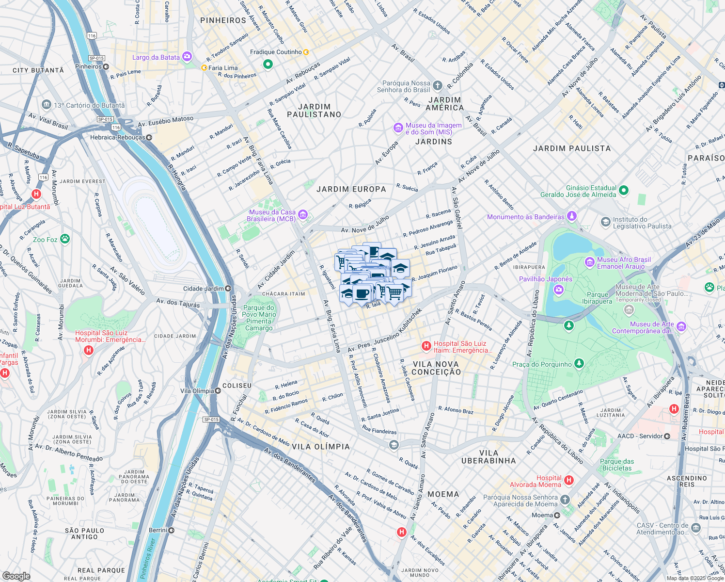 map of restaurants, bars, coffee shops, grocery stores, and more near 960 Rua Joaquim Floriano in São Paulo