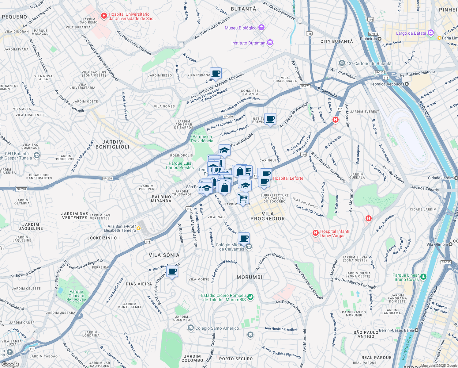 map of restaurants, bars, coffee shops, grocery stores, and more near 2430 Avenida Professor Francisco Morato in São Paulo