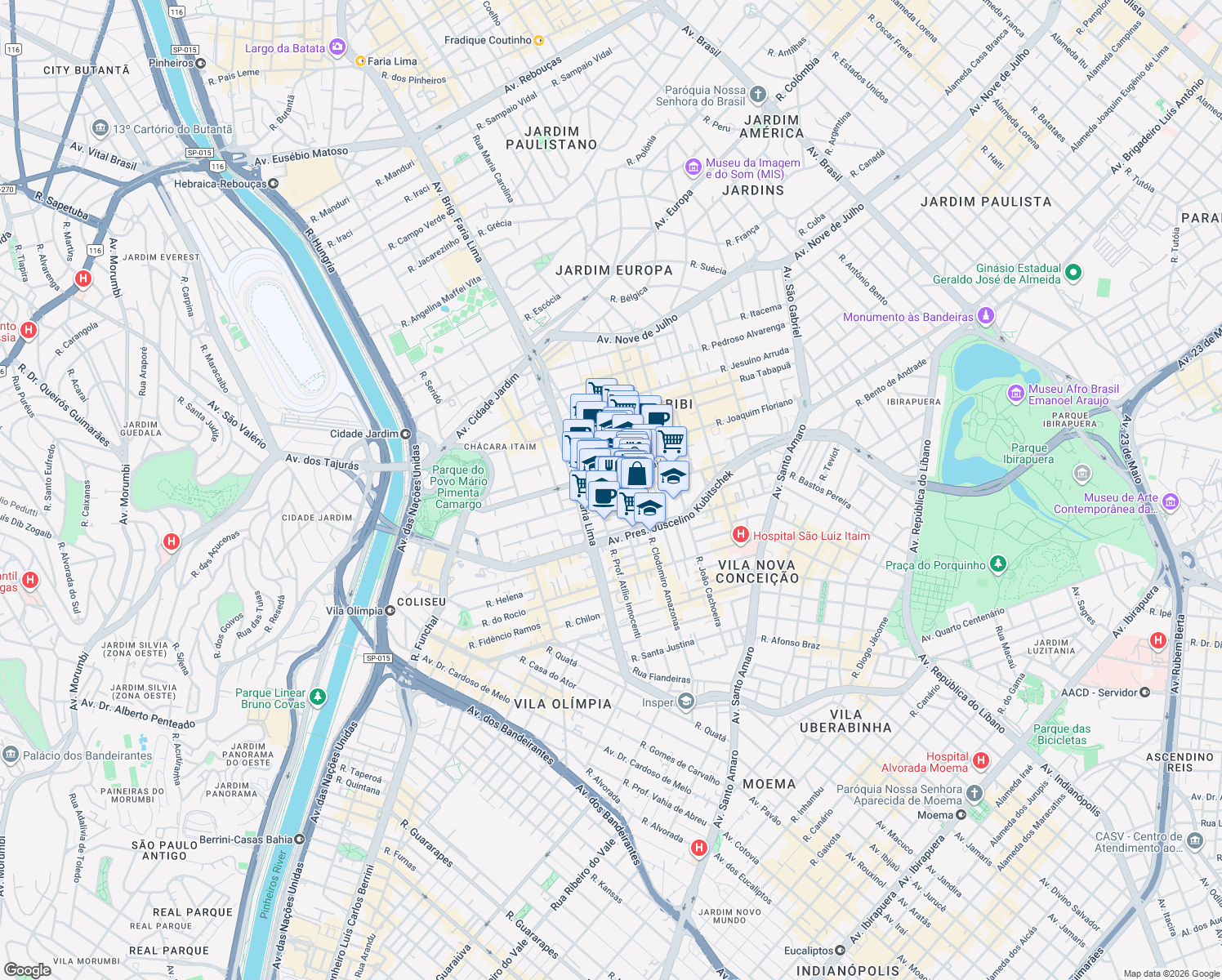 map of restaurants, bars, coffee shops, grocery stores, and more near 758 Rua Leopoldo Couto Magalhães Júnior in São Paulo