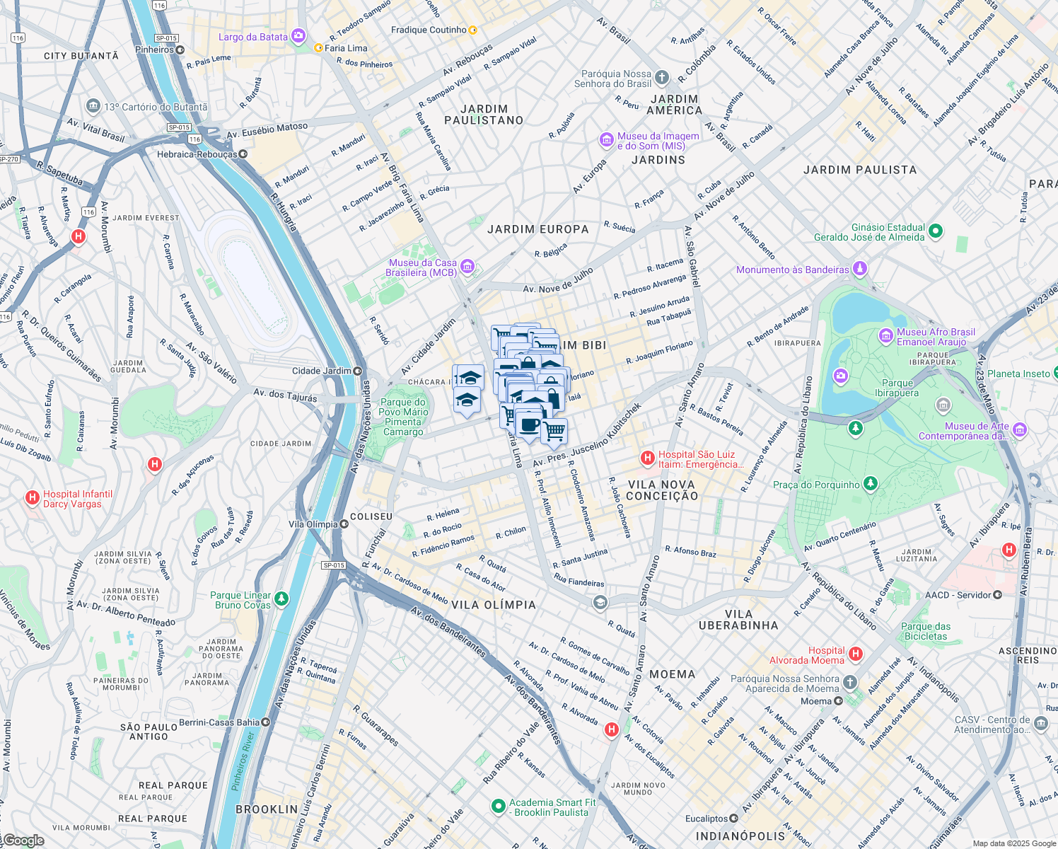 map of restaurants, bars, coffee shops, grocery stores, and more near 822 Rua Leopoldo Couto Magalhães Júnior in São Paulo