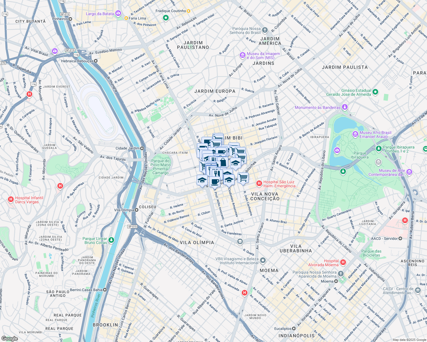 map of restaurants, bars, coffee shops, grocery stores, and more near 822 Rua Leopoldo Couto Magalhães Júnior in São Paulo