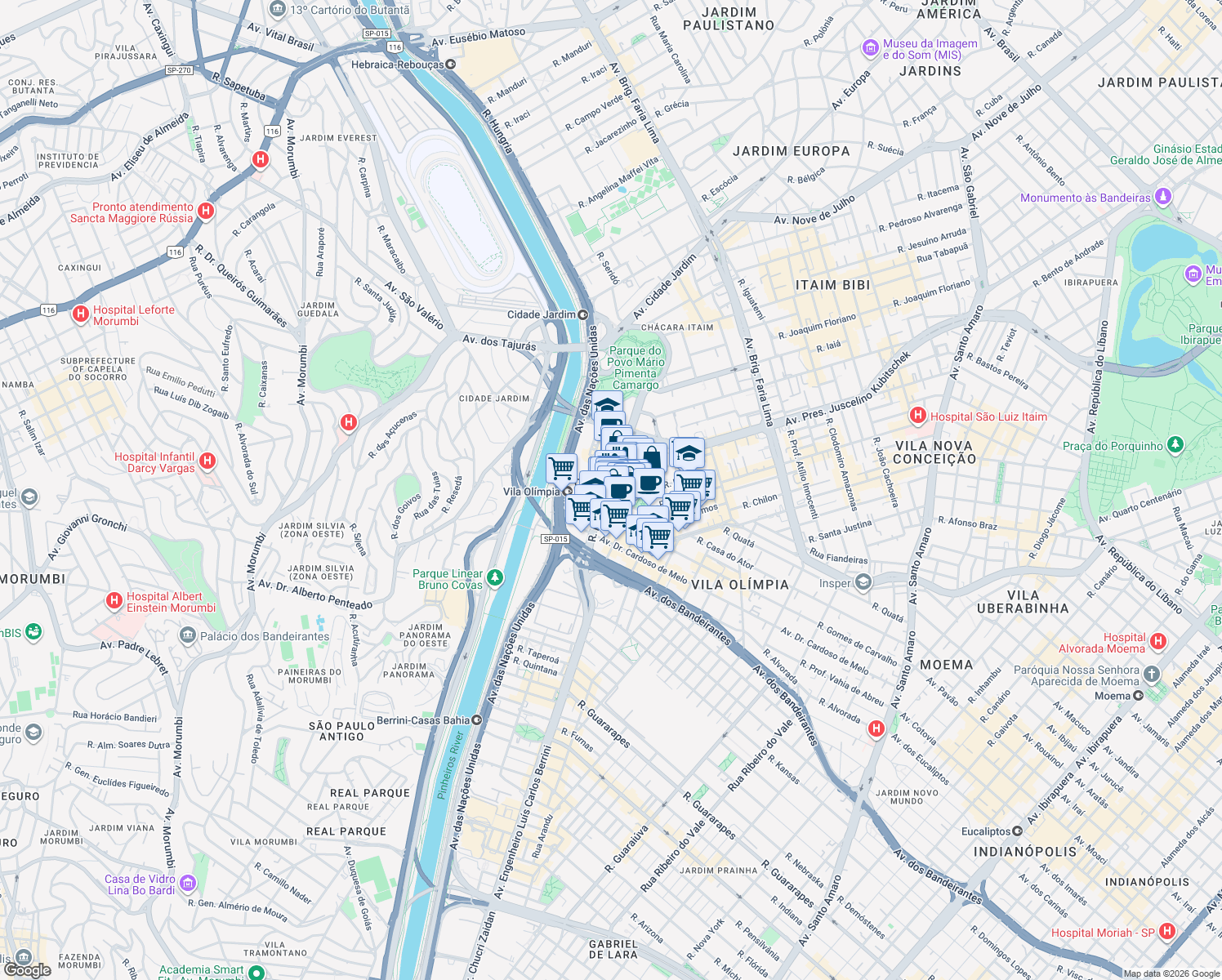 map of restaurants, bars, coffee shops, grocery stores, and more near in São Paulo