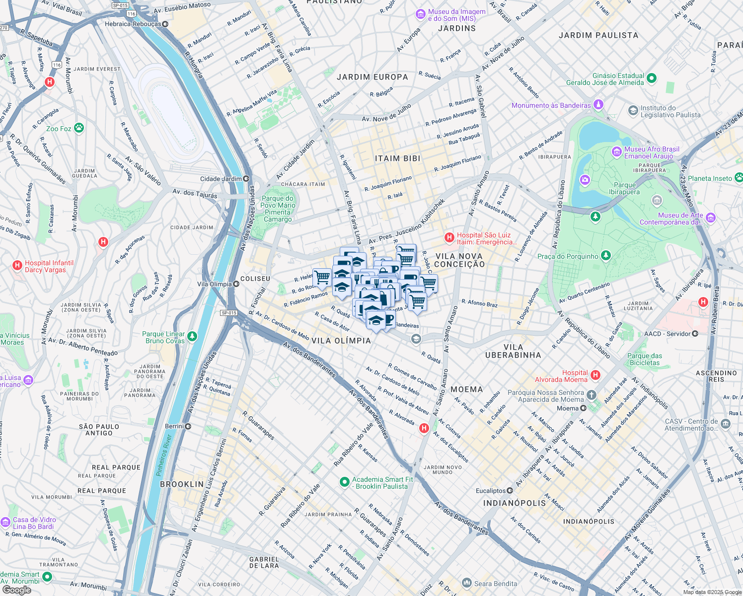 map of restaurants, bars, coffee shops, grocery stores, and more near 4440 Avenida Brigadeiro Faria Lima in São Paulo