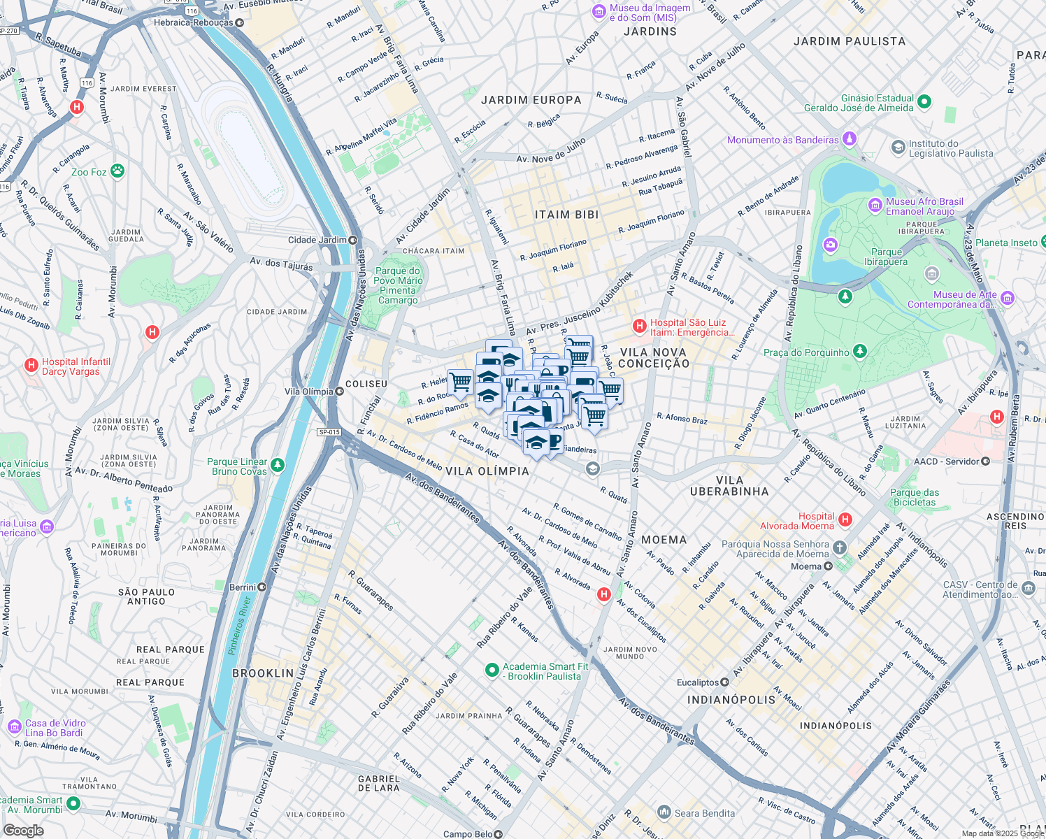 map of restaurants, bars, coffee shops, grocery stores, and more near 4440 Avenida Brigadeiro Faria Lima in São Paulo