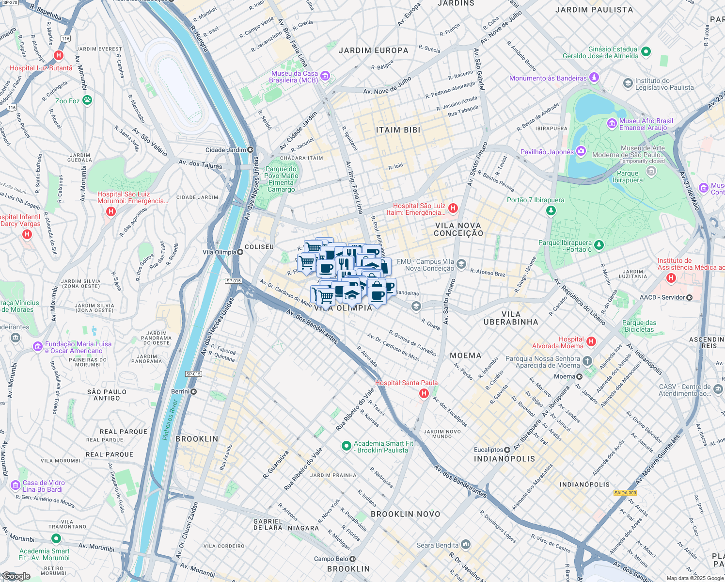 map of restaurants, bars, coffee shops, grocery stores, and more near 821 Rua Quatá in São Paulo