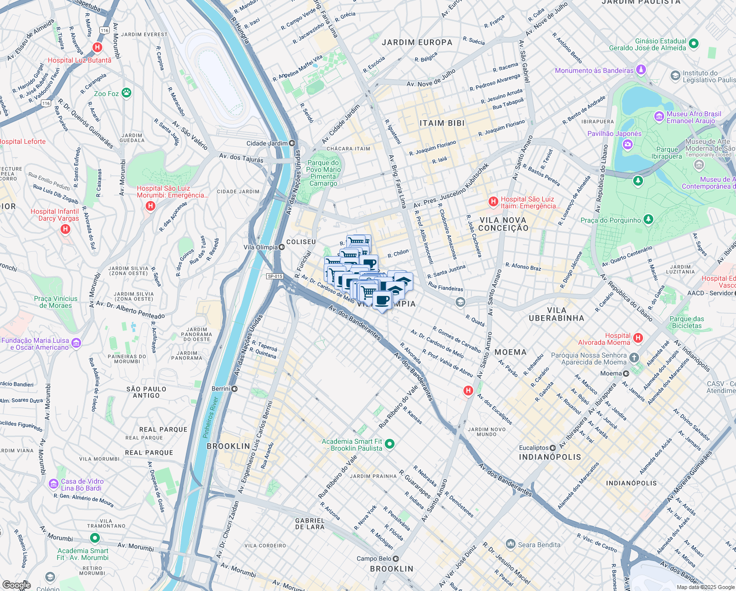 map of restaurants, bars, coffee shops, grocery stores, and more near 1195 Rua Gomes de Carvalho in São Paulo