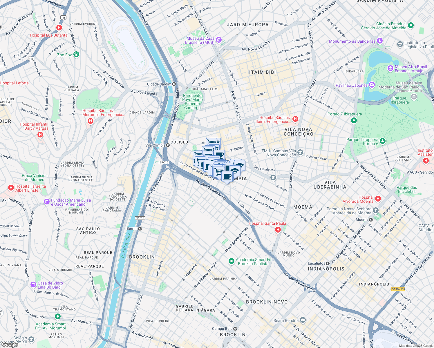 map of restaurants, bars, coffee shops, grocery stores, and more near 1195 Rua Gomes de Carvalho in São Paulo