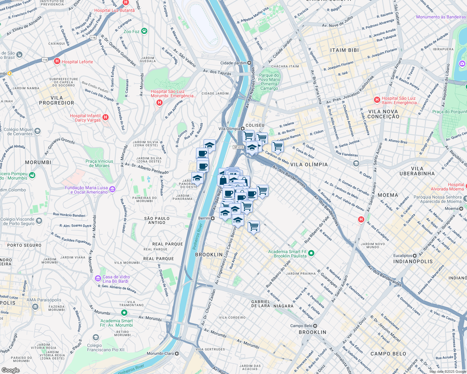 map of restaurants, bars, coffee shops, grocery stores, and more near 373 Rua Surubim in São Paulo
