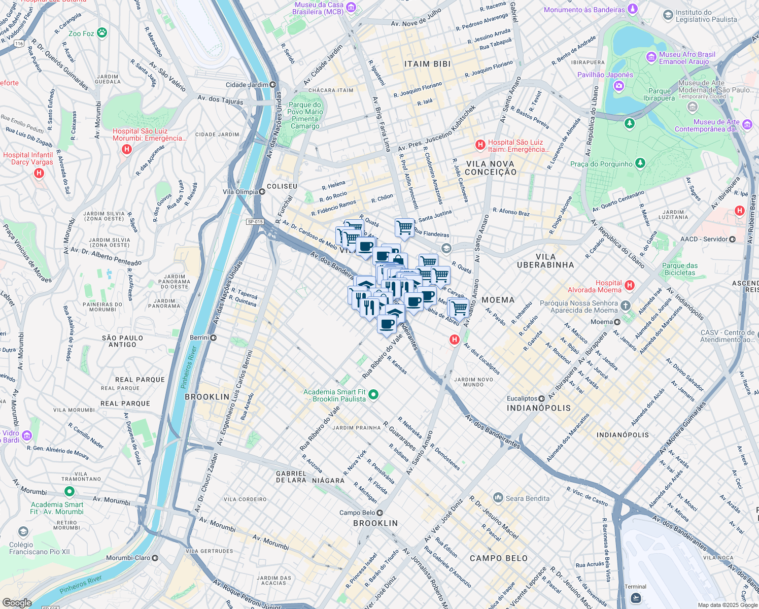 map of restaurants, bars, coffee shops, grocery stores, and more near 45 Rua Inês Pereira in São Paulo