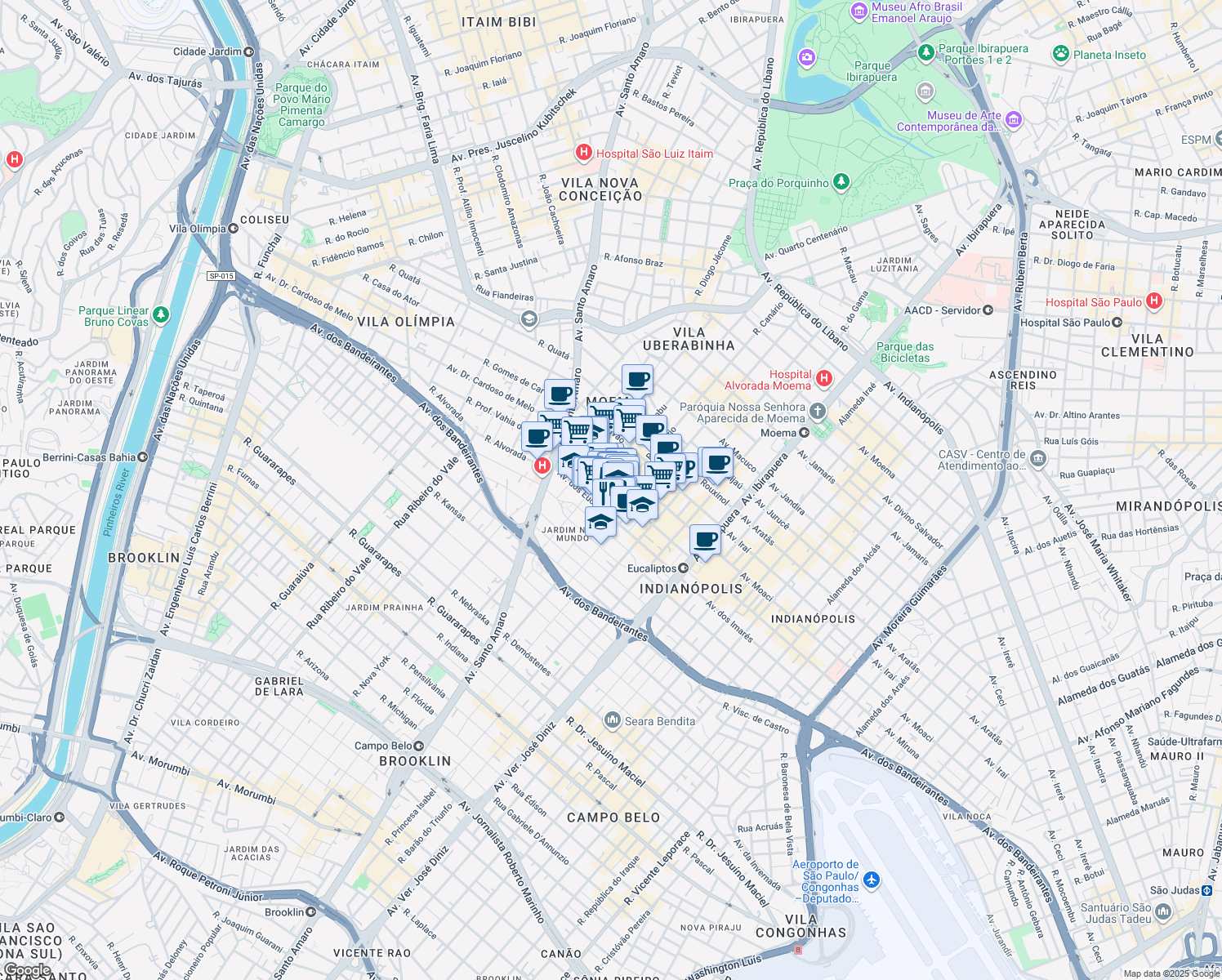 map of restaurants, bars, coffee shops, grocery stores, and more near 382 Avenida Cotovia in São Paulo
