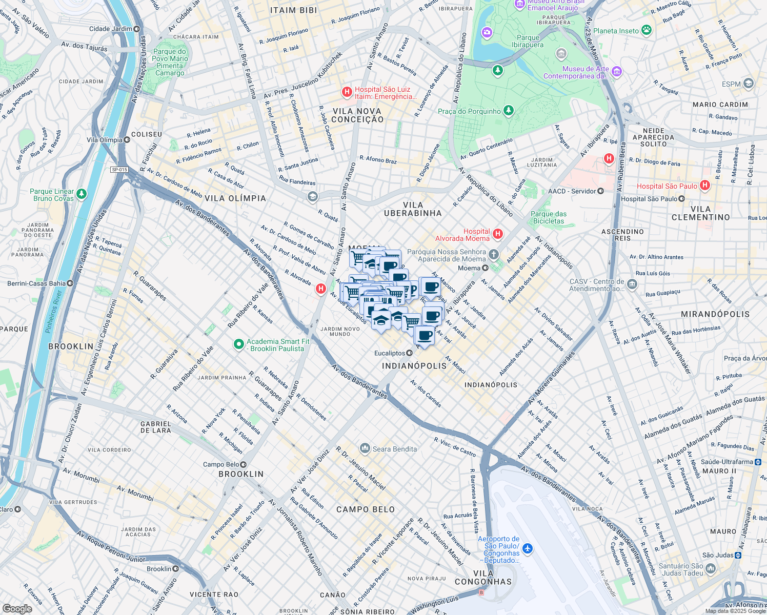 map of restaurants, bars, coffee shops, grocery stores, and more near 1312 Rua Gaivota in São Paulo