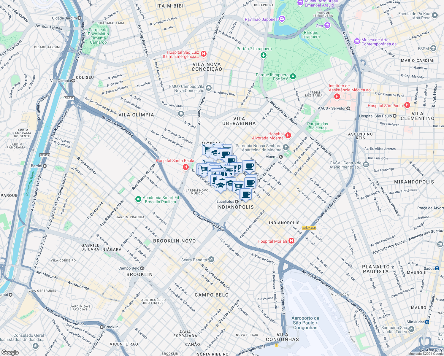 map of restaurants, bars, coffee shops, grocery stores, and more near 1312 Rua Gaivota in São Paulo