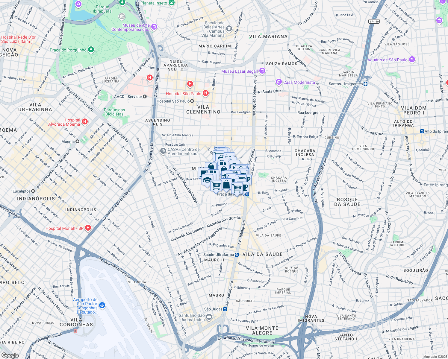 map of restaurants, bars, coffee shops, grocery stores, and more near 66 Rua Caputira in São Paulo