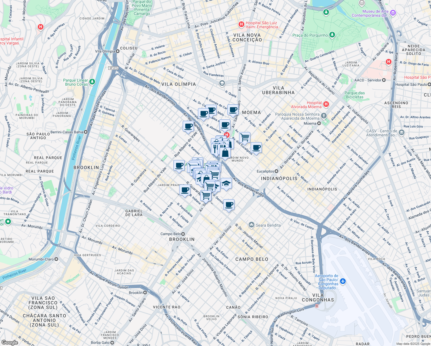 map of restaurants, bars, coffee shops, grocery stores, and more near 38 Avenida Portugal in São Paulo