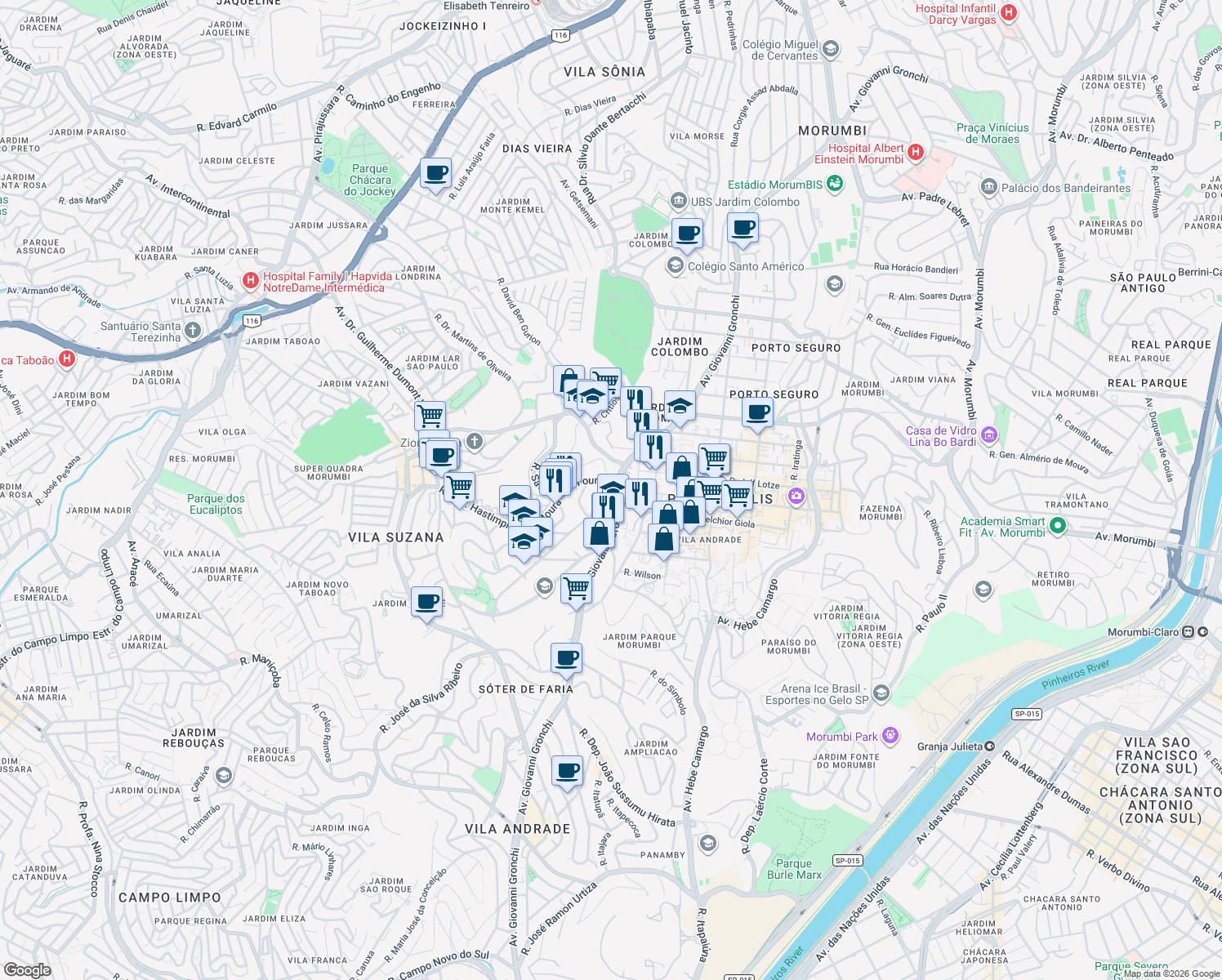 map of restaurants, bars, coffee shops, grocery stores, and more near 4020 Avenida Giovanni Gronchi in São Paulo