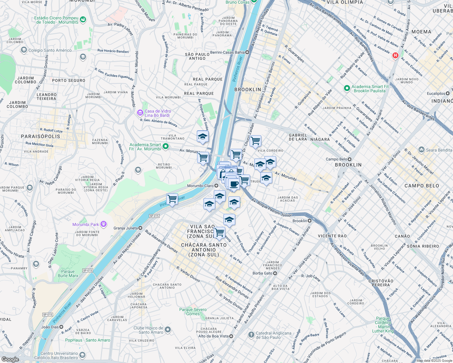 map of restaurants, bars, coffee shops, grocery stores, and more near 920 Avenida Chucri Zaidan in São Paulo