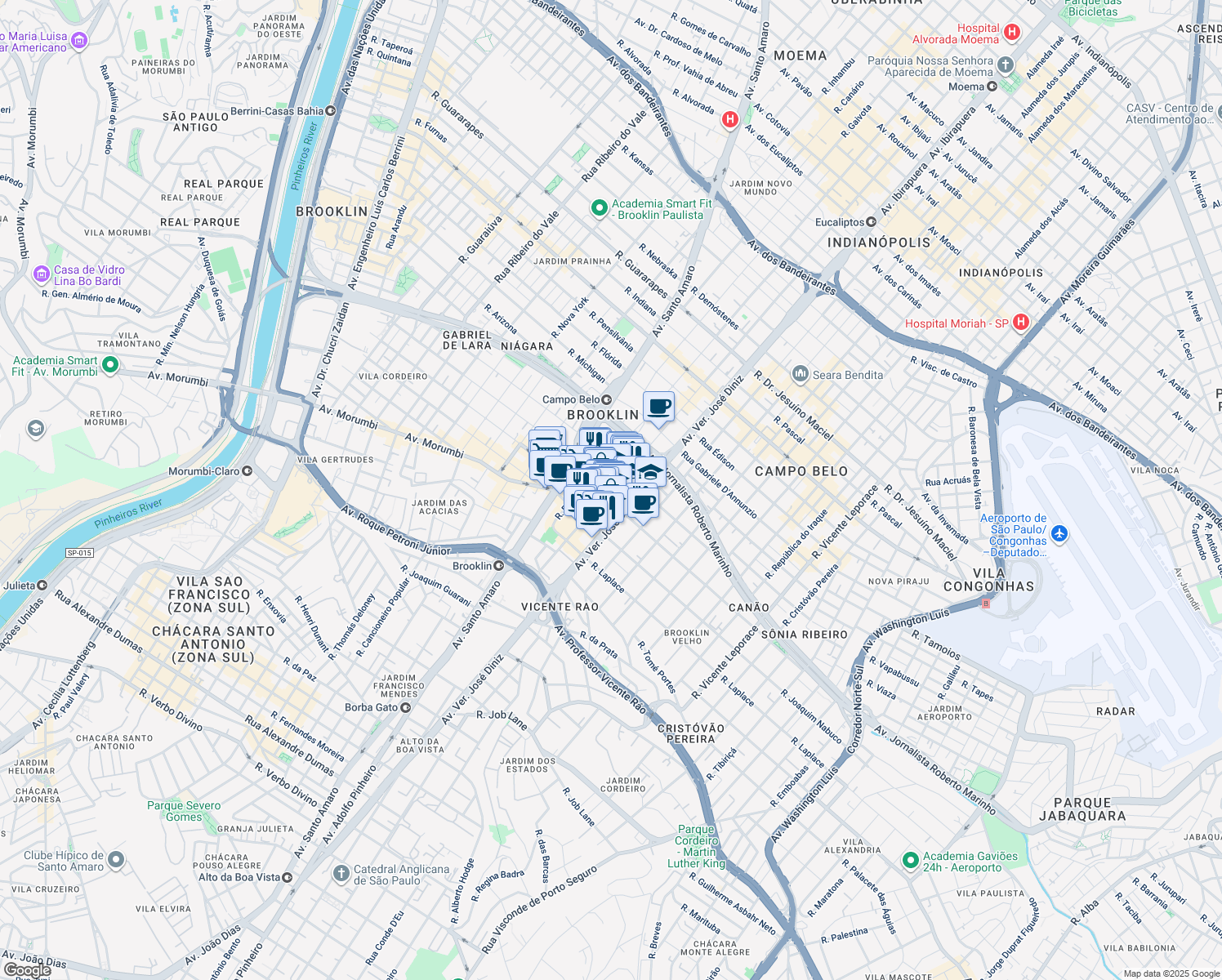 map of restaurants, bars, coffee shops, grocery stores, and more near 612 Rua Barão do Triunfo in São Paulo