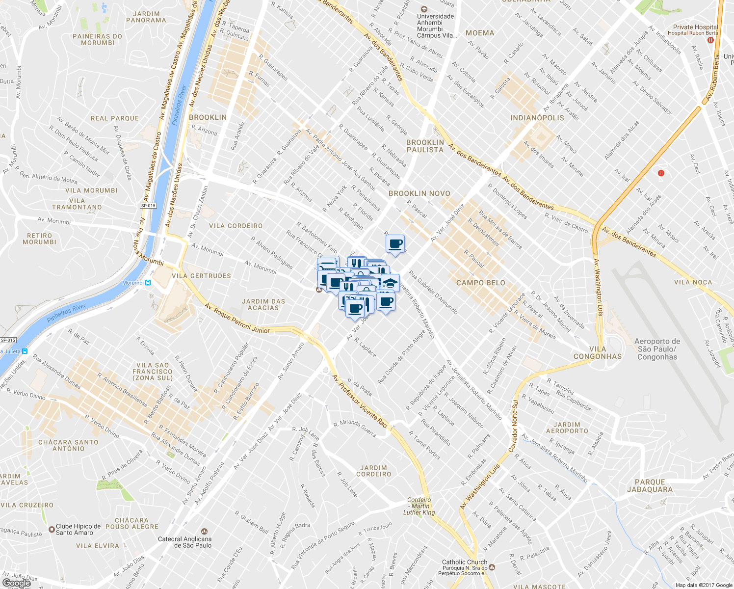 map of restaurants, bars, coffee shops, grocery stores, and more near 612 Rua Barão do Triunfo in São Paulo