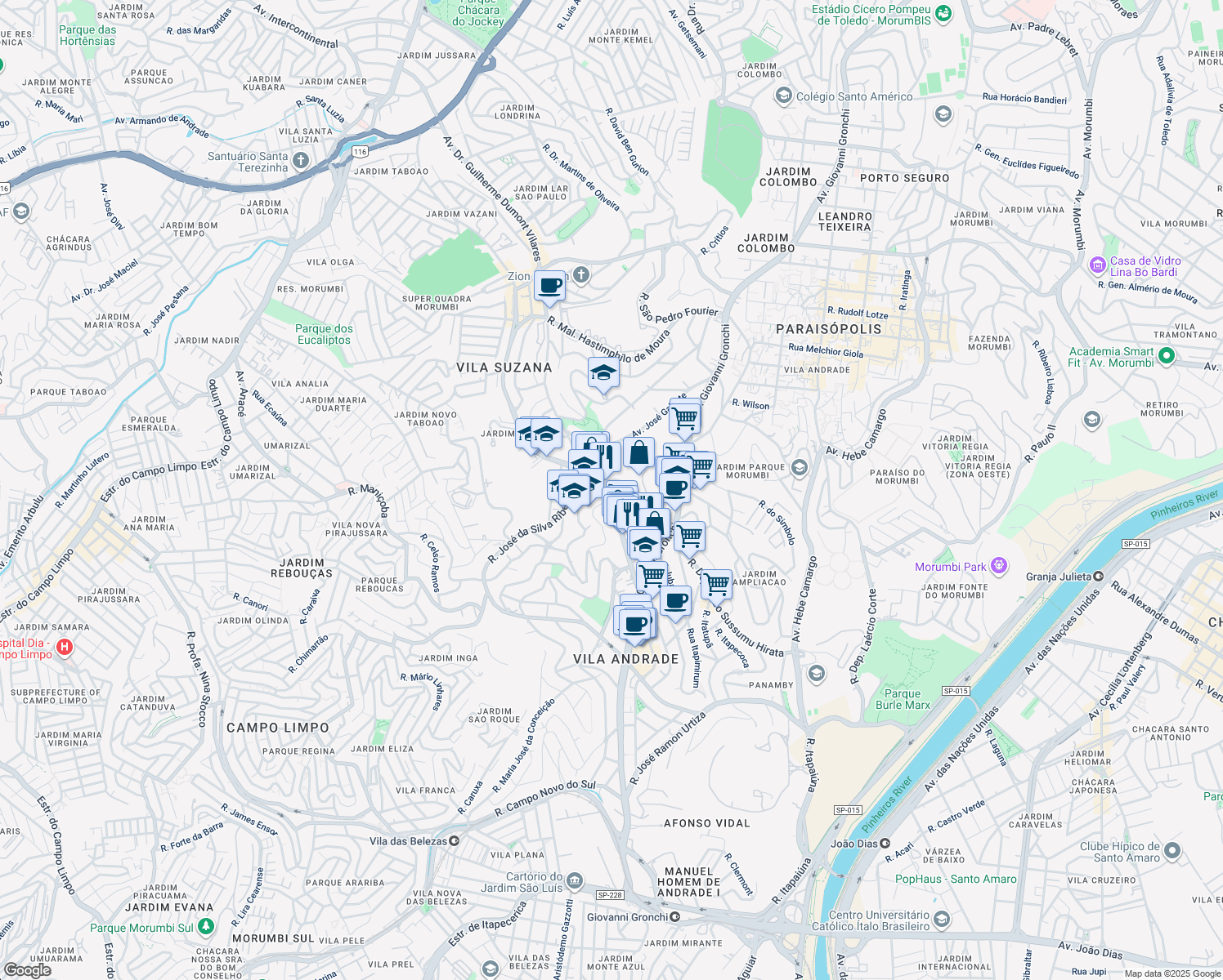 map of restaurants, bars, coffee shops, grocery stores, and more near 400 Rua Abdo Ambuba in São Paulo
