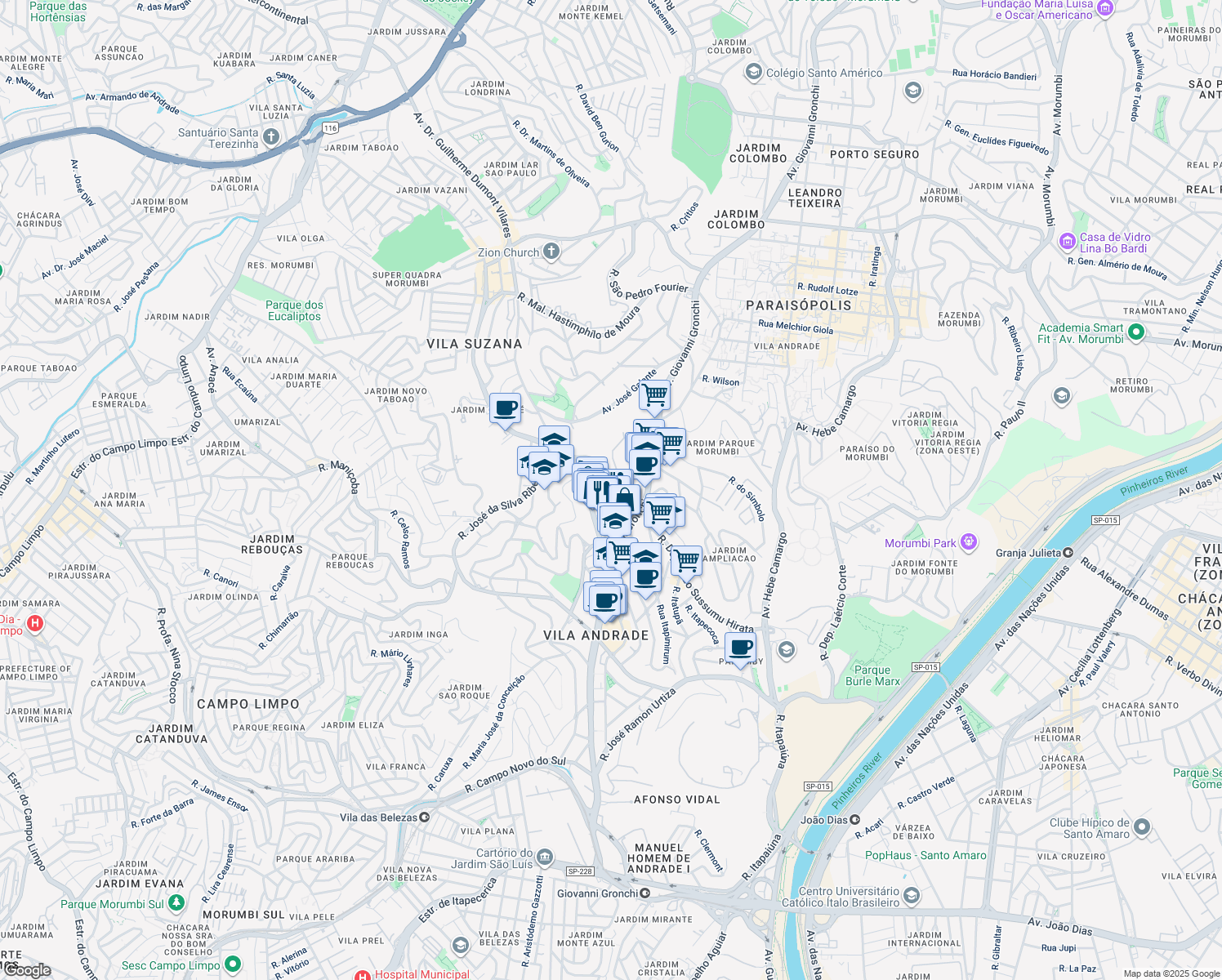 map of restaurants, bars, coffee shops, grocery stores, and more near Rua Abdo Ambuba in São Paulo