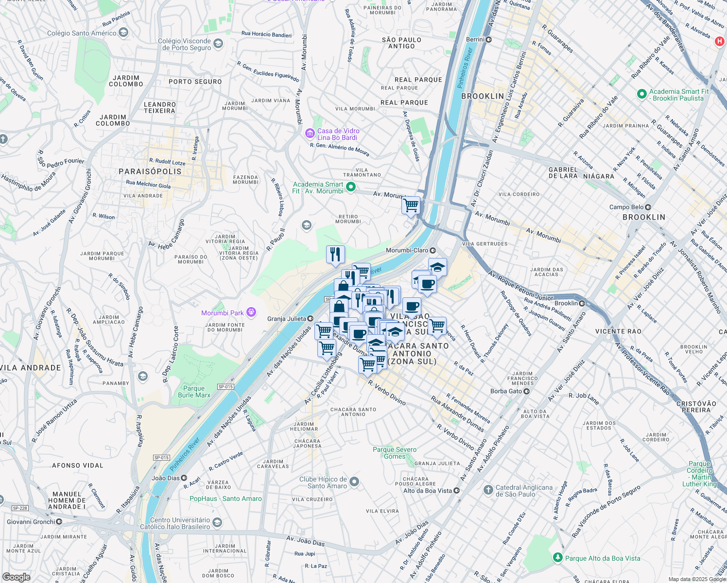 map of restaurants, bars, coffee shops, grocery stores, and more near 782 Rua Engenheiro Mesquita Sampaio in São Paulo