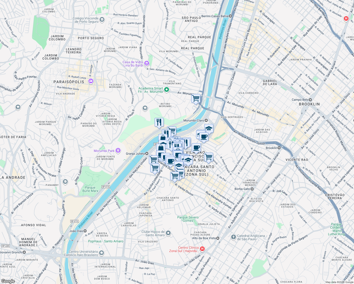 map of restaurants, bars, coffee shops, grocery stores, and more near 782 Rua Engenheiro Mesquita Sampaio in São Paulo