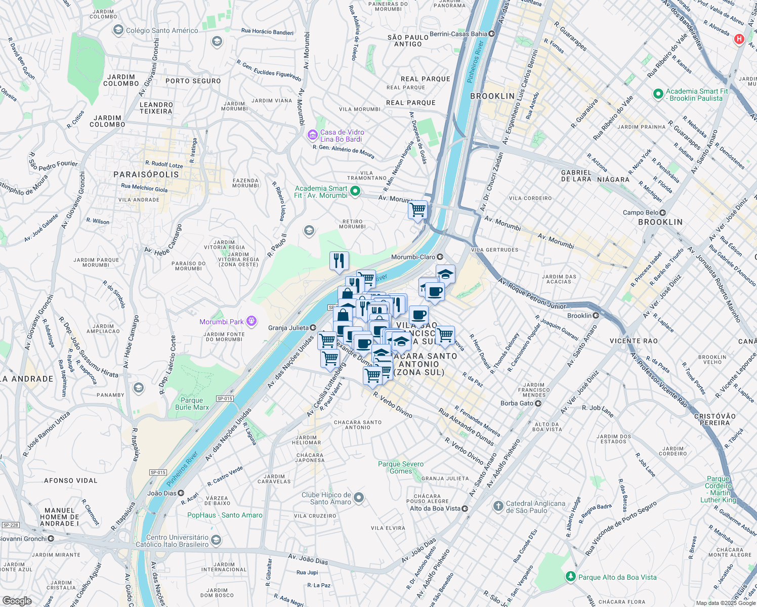 map of restaurants, bars, coffee shops, grocery stores, and more near 782 Rua Engenheiro Mesquita Sampaio in São Paulo