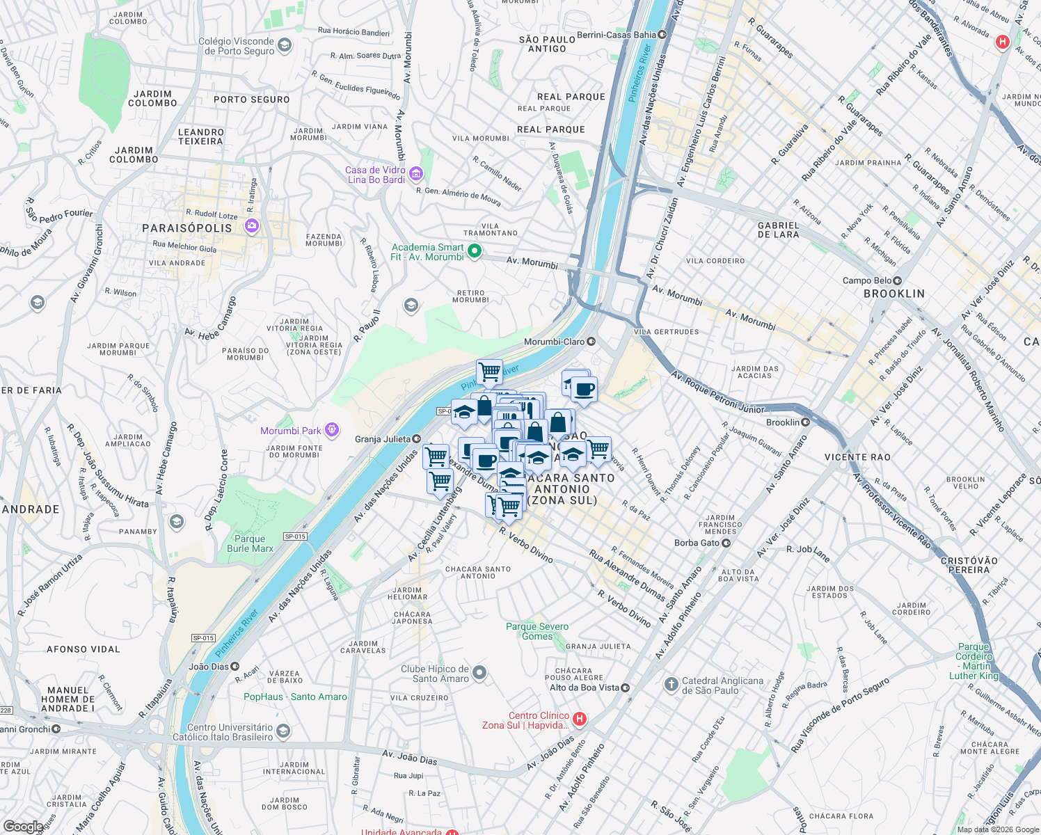 map of restaurants, bars, coffee shops, grocery stores, and more near 782 Rua Engenheiro Mesquita Sampaio in São Paulo
