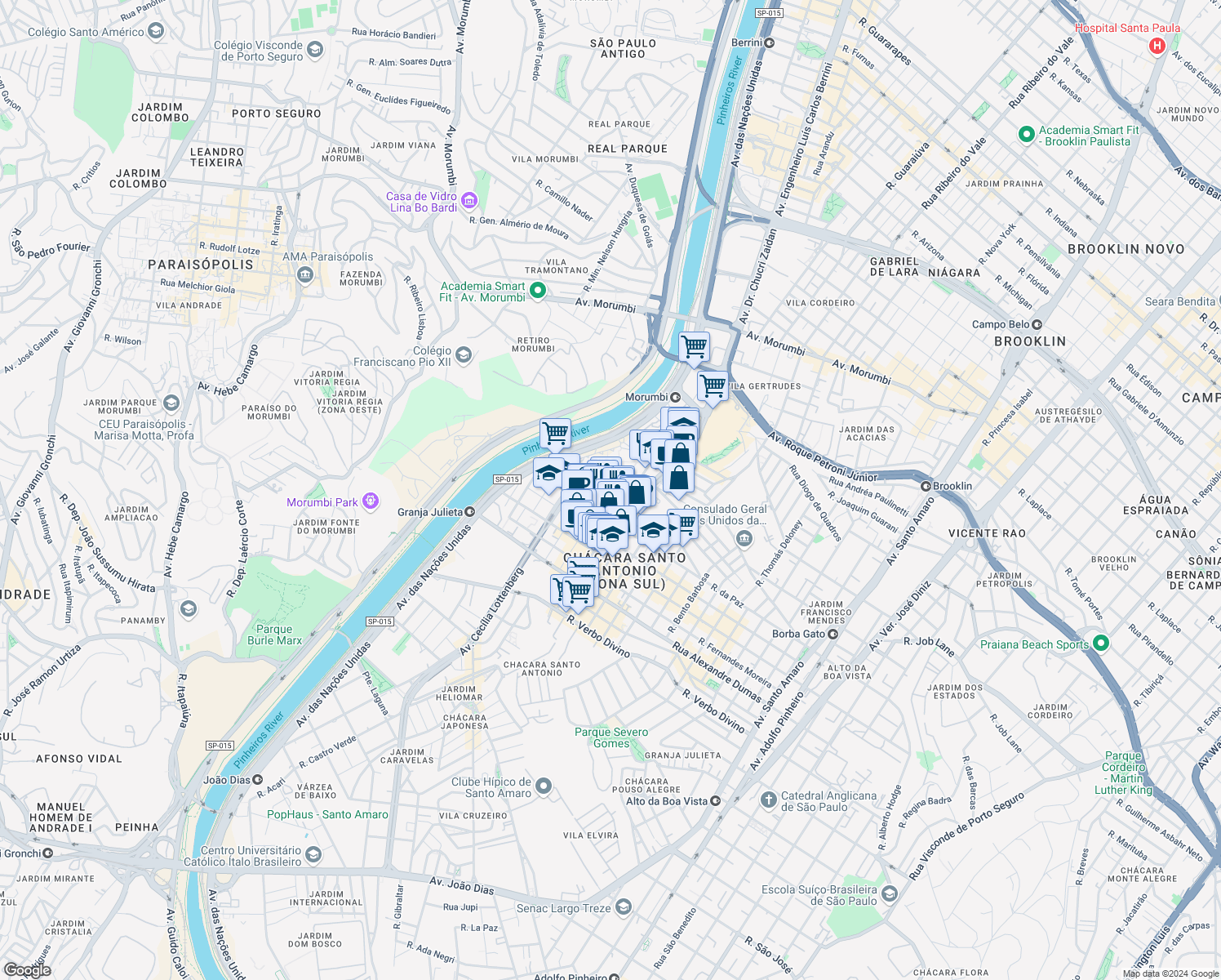 map of restaurants, bars, coffee shops, grocery stores, and more near 714 Rua Engenheiro Mesquita Sampaio in São Paulo