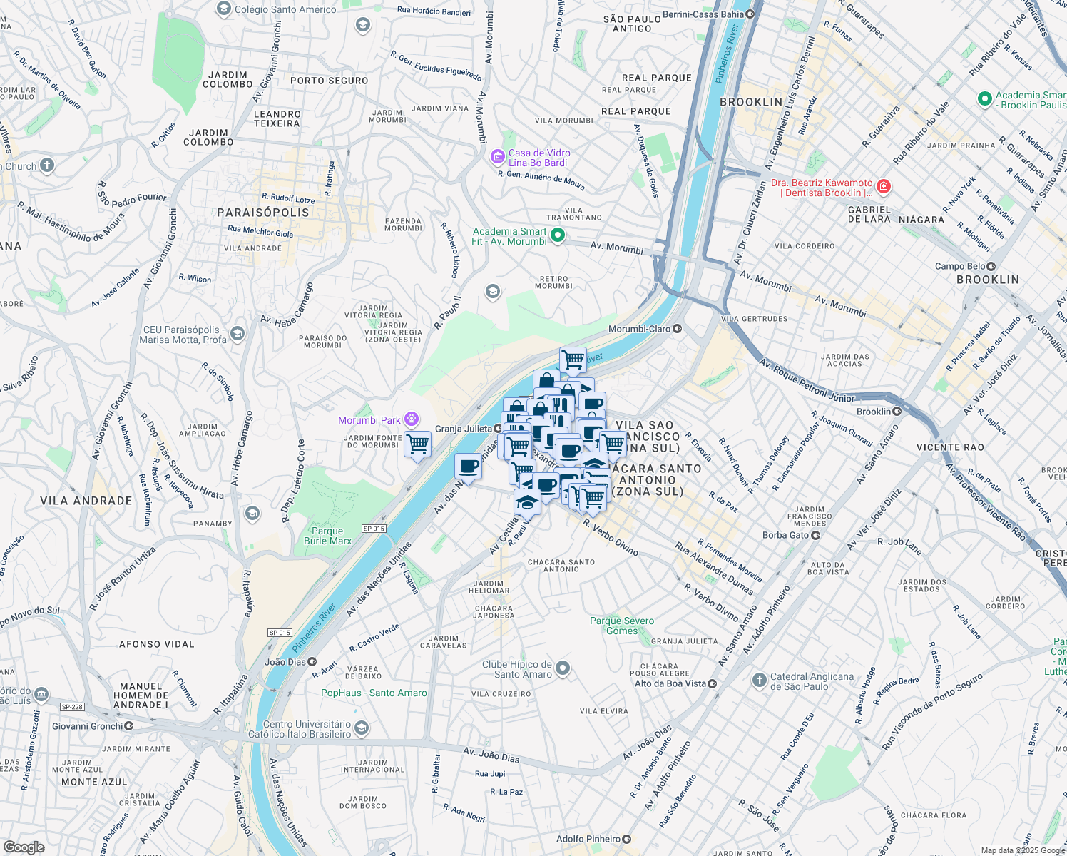 map of restaurants, bars, coffee shops, grocery stores, and more near in São Paulo