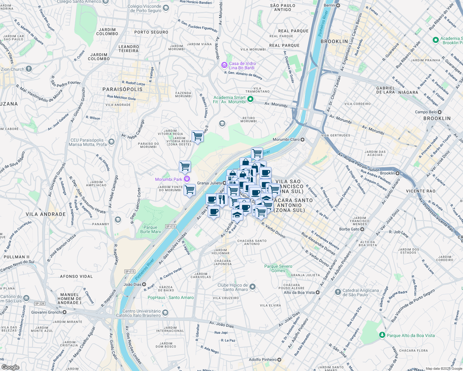 map of restaurants, bars, coffee shops, grocery stores, and more near 1178 Rua Alexandre Dumas in São Paulo