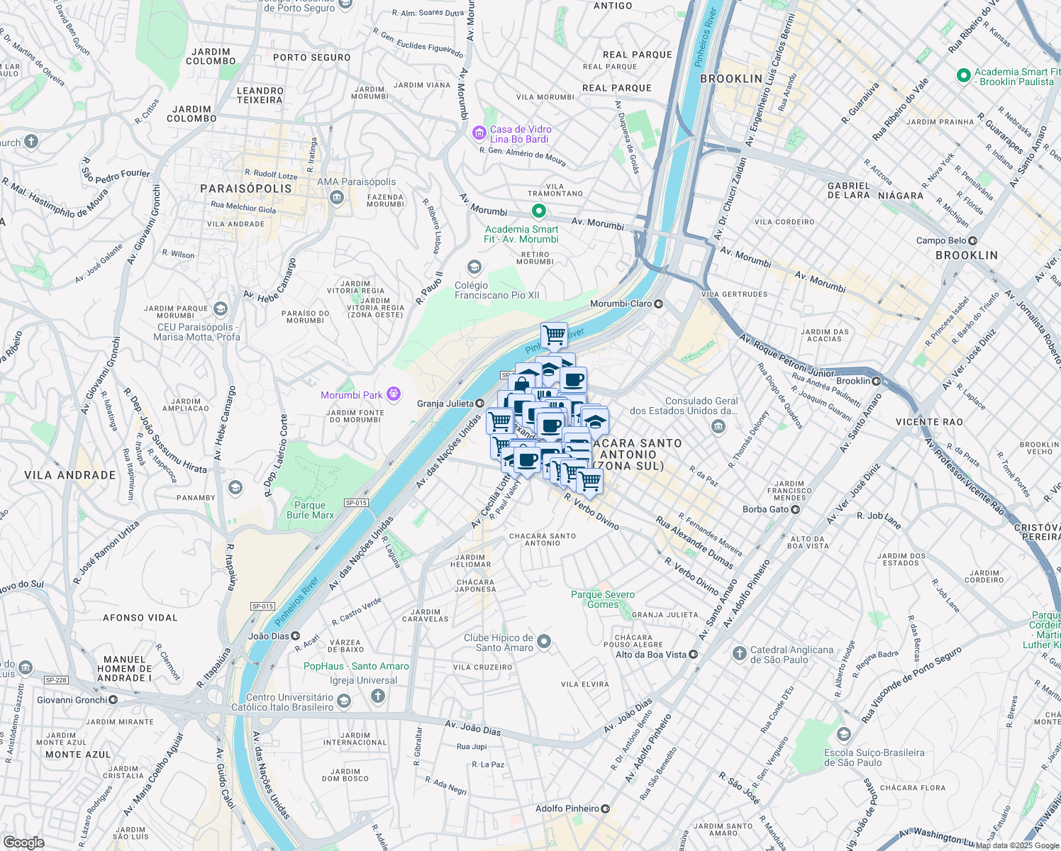 map of restaurants, bars, coffee shops, grocery stores, and more near 1976 Rua Alexandre Dumas in São Paulo