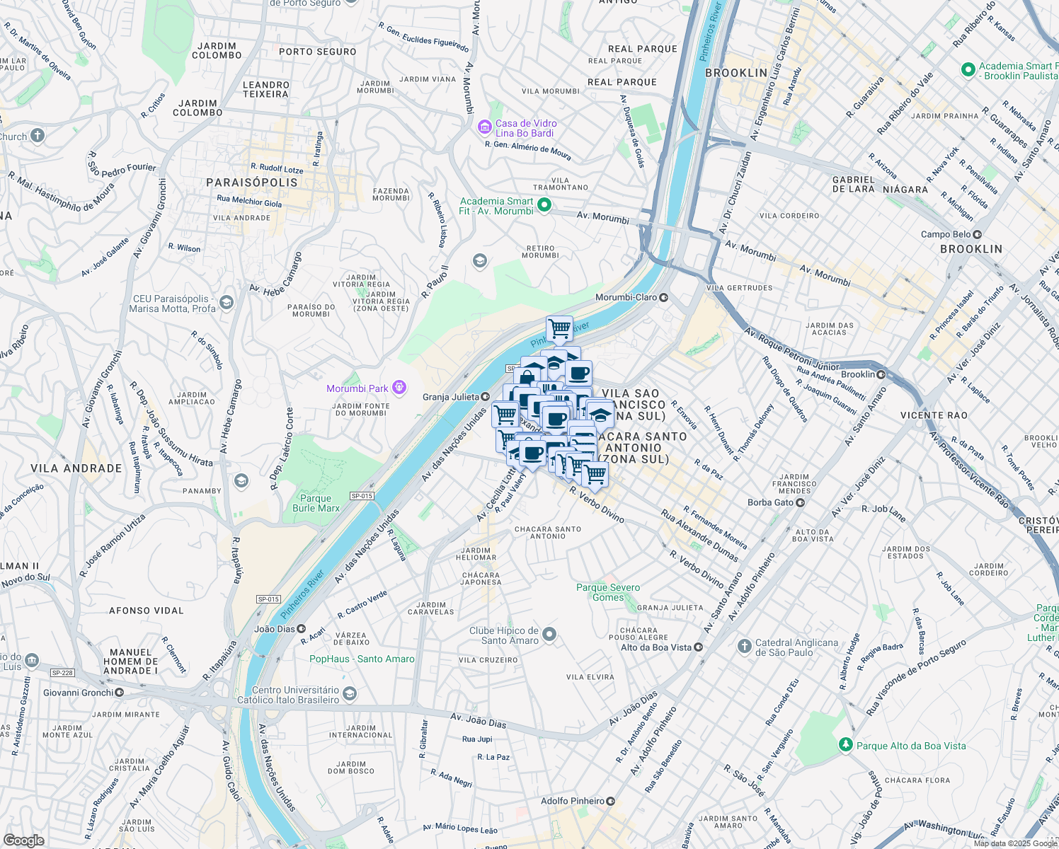 map of restaurants, bars, coffee shops, grocery stores, and more near 1976 Rua Alexandre Dumas in São Paulo