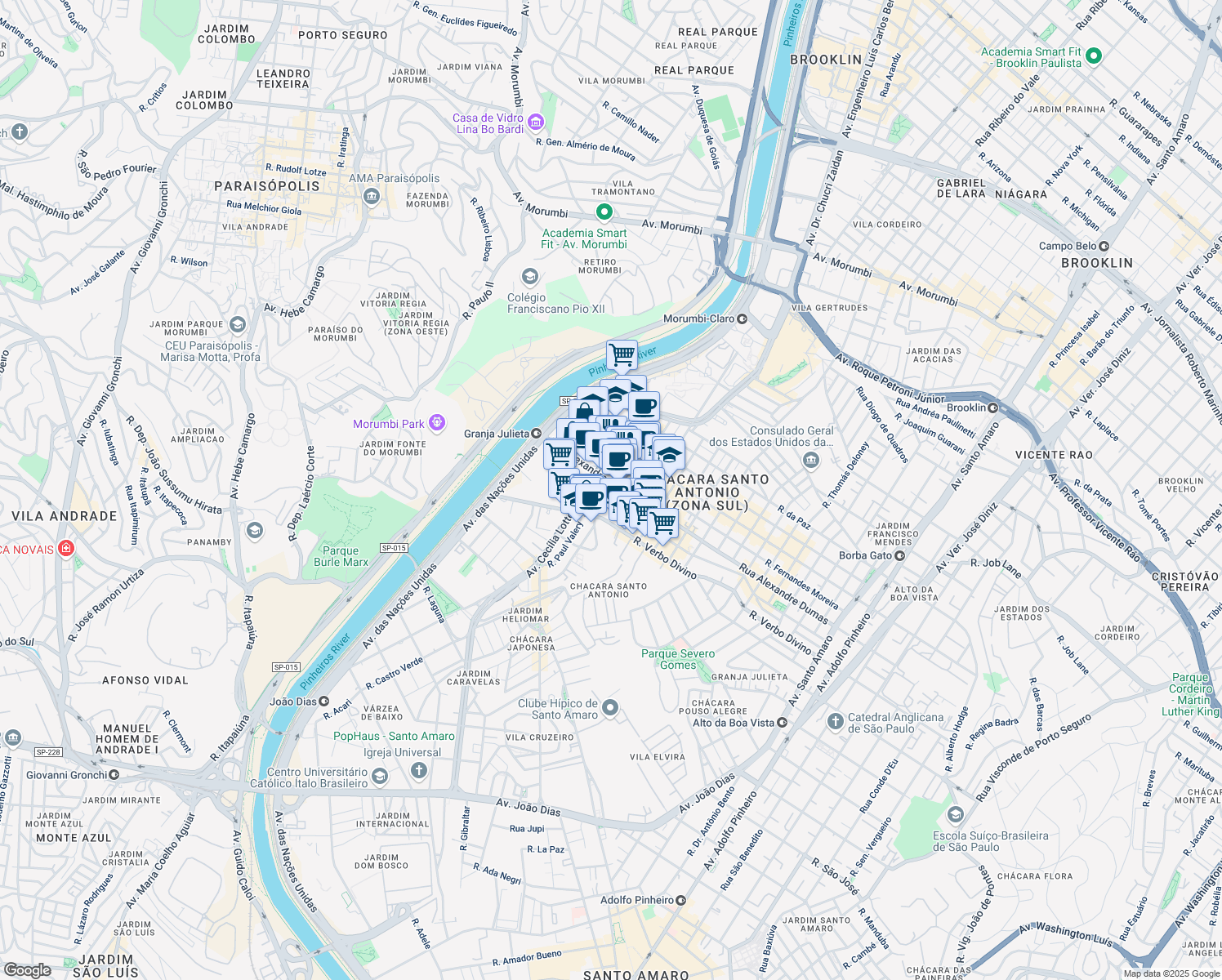 map of restaurants, bars, coffee shops, grocery stores, and more near 1711 Rua Alexandre Dumas in São Paulo