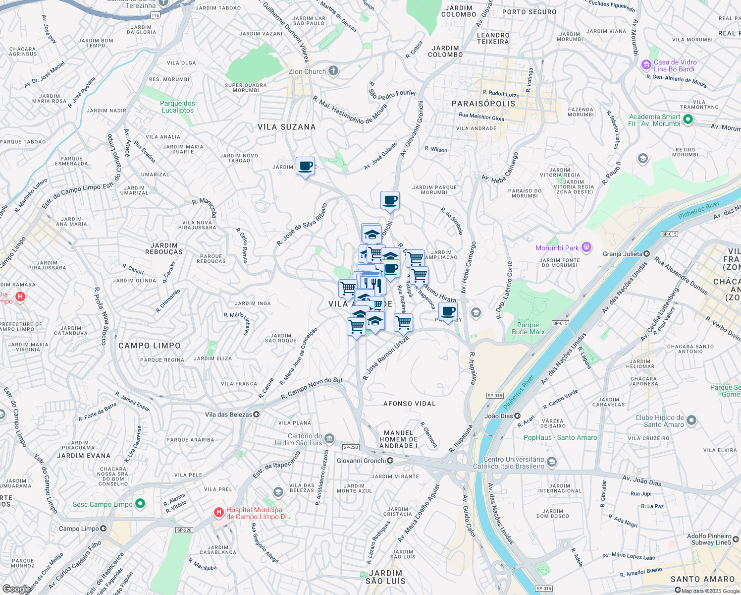 map of restaurants, bars, coffee shops, grocery stores, and more near 61 Rua Itacaiúna in São Paulo