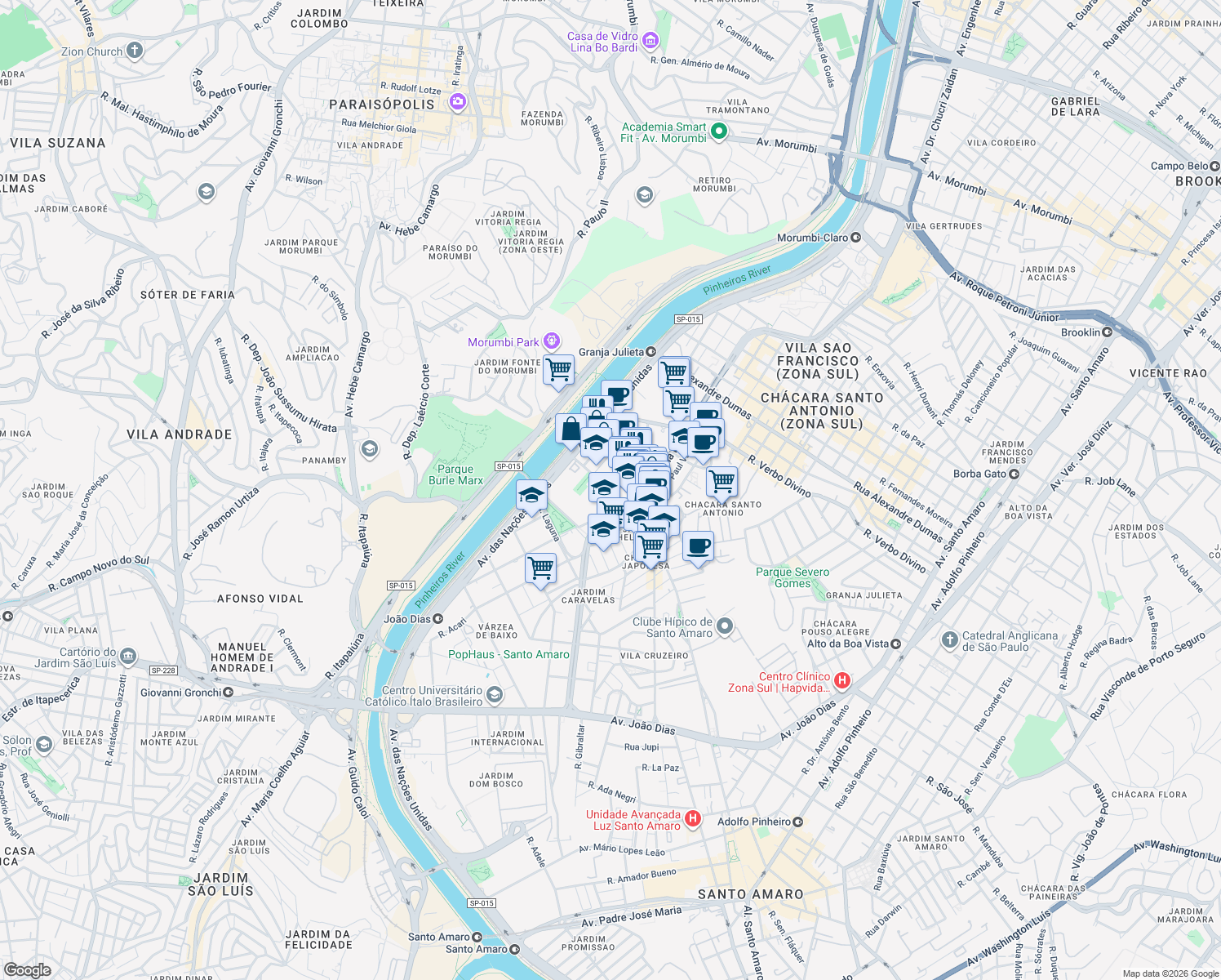 map of restaurants, bars, coffee shops, grocery stores, and more near 92 Rua Luís Correia de Melo in São Paulo